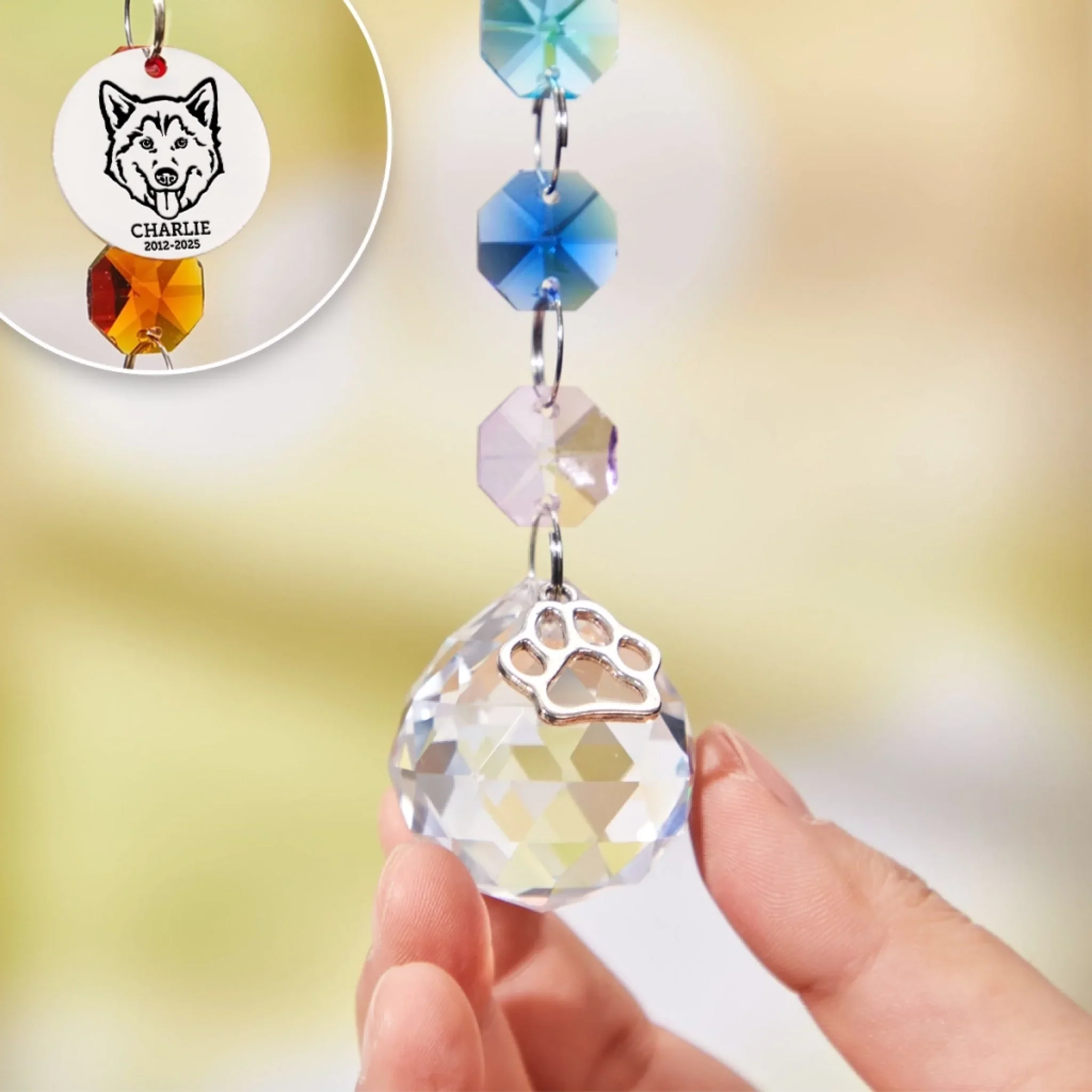 Custom Crystal Suncatcher With Charm - Personalized Pet Memorial Gifts For Dogs - Forever Loved, Never Forgotten