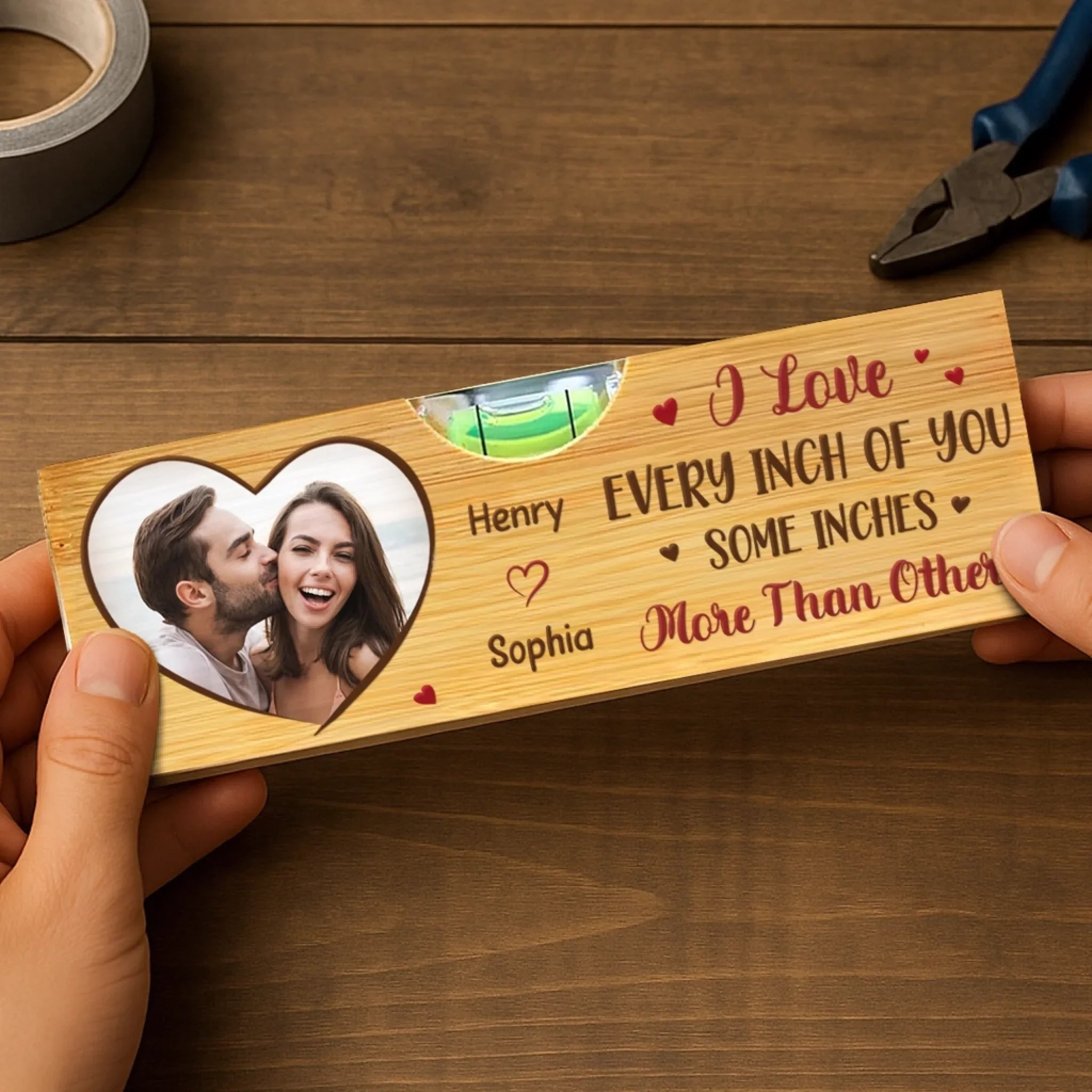 Custom Photo Wooden Bottle Opener With Built-in Spirit Level - Personalized Anniversary Wedding Gifts For Husband And Wife, Him And Her - Together Is Everything