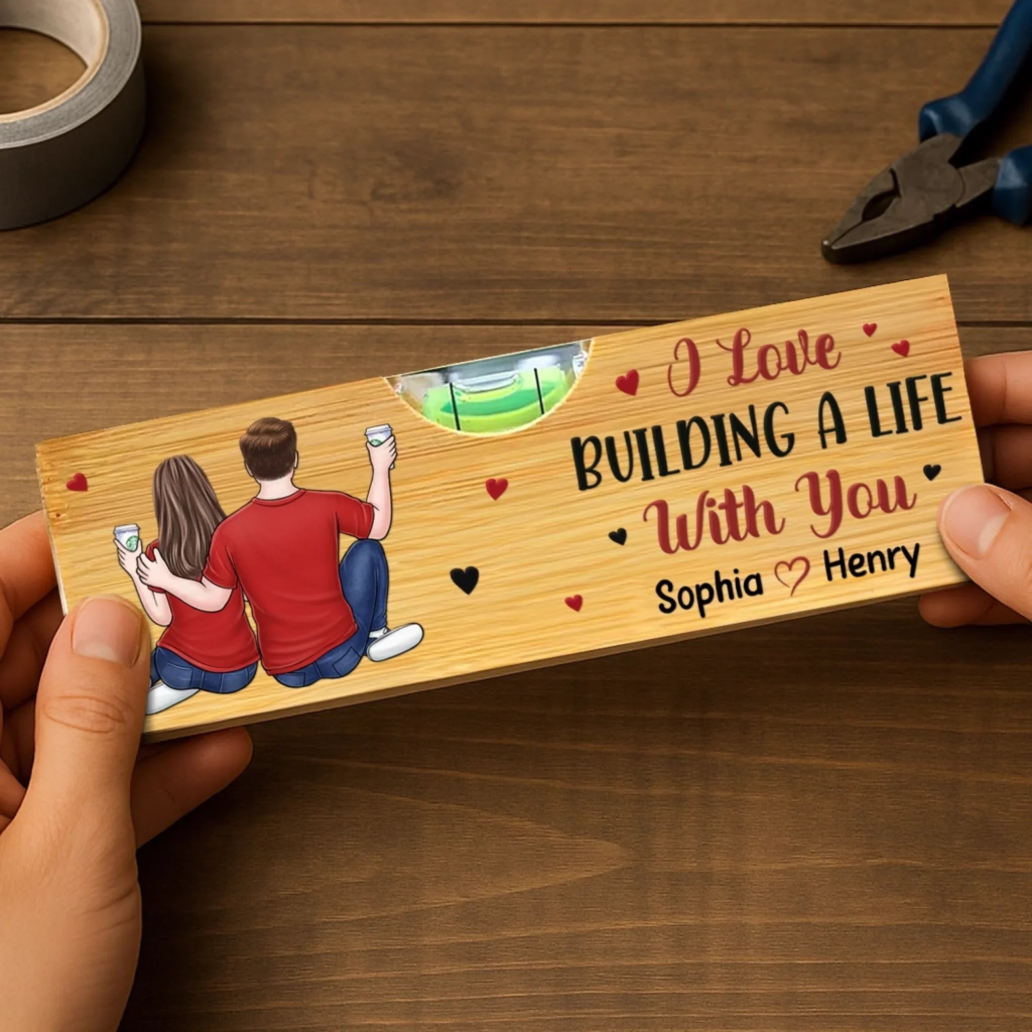 Custom Wooden Bottle Opener With Built-in Spirit Level - Personalized Anniversary Wedding Gifts For Husband And Wife, Him And Her - Still Falling For You