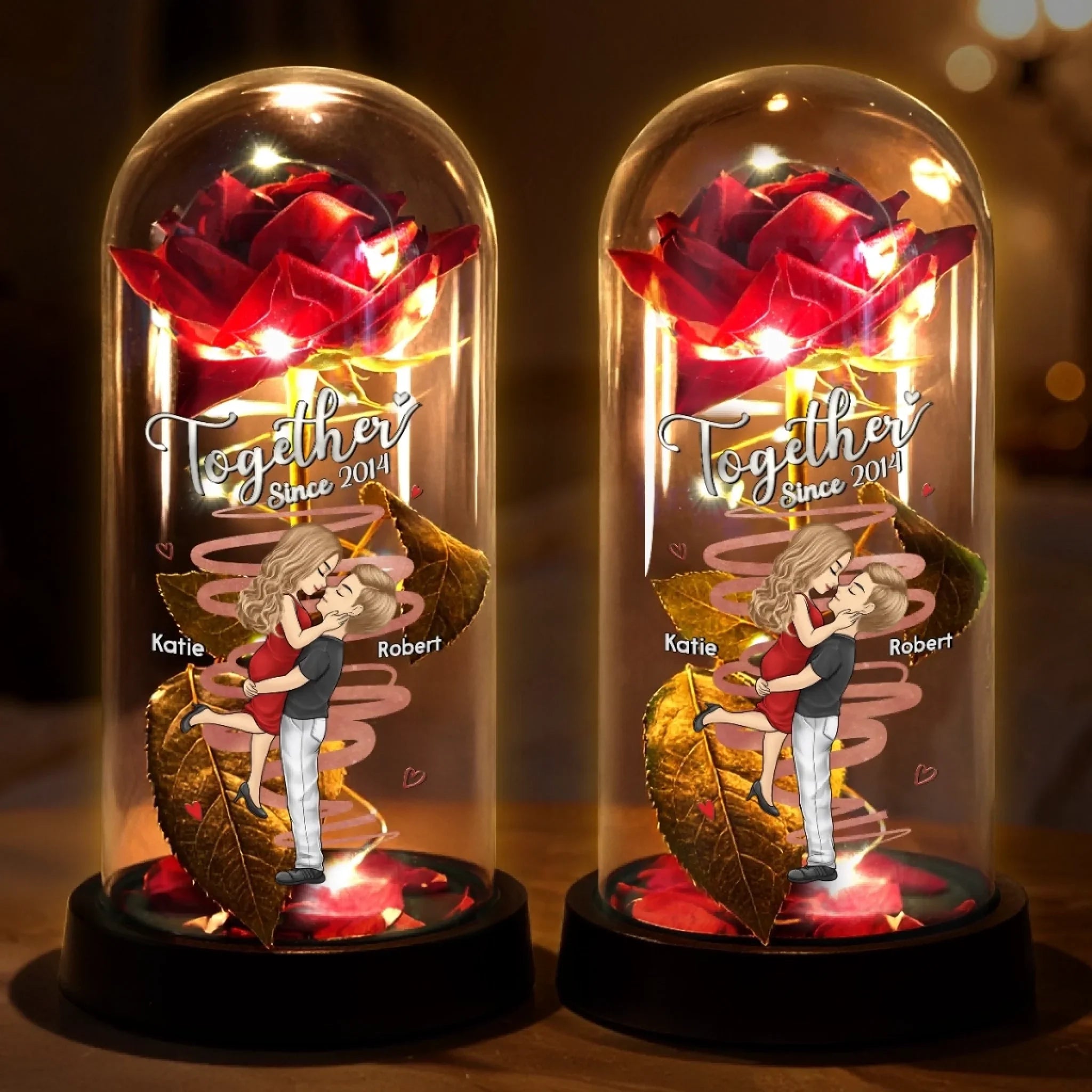Custom Light Up Eternal Rose In Glass Dome - Personalized Anniversary Wedding Gifts For Husband And Wife, Him And Her - Couple Vibes, Rose Edition