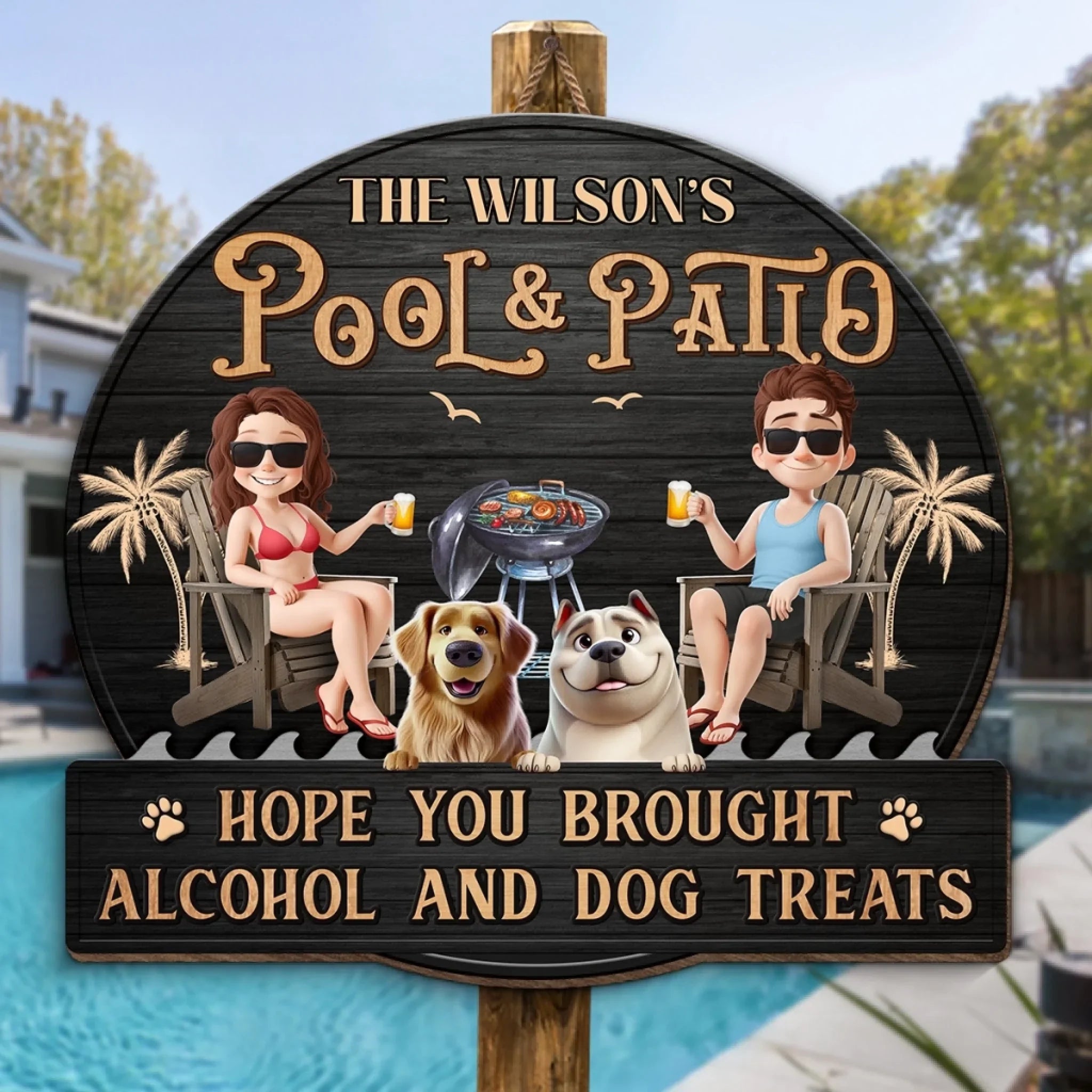 Custom Shaped Home Decor Wood Sign - Personalized Anniversary Wedding Gifts For Husband And Wife, Dog Dad And Mom - Good Vibes And Cold Drinks