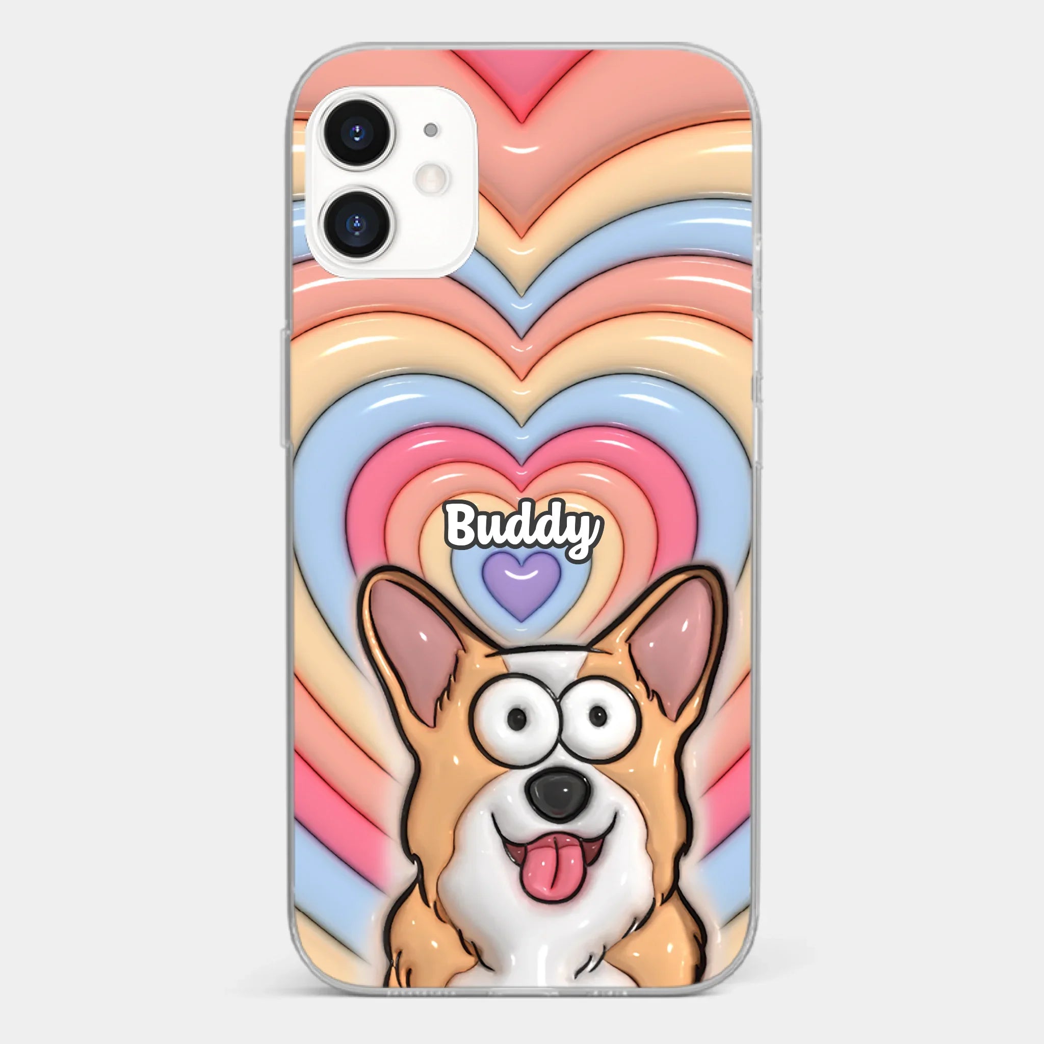 Custom 3D Inflated Effect Printed Clear Phone Case - Personalized Birthday Gifts For Dog Cat Lovers, Dog Dad And Mom, Cat Owners - Cute Pets, Happy Hearts