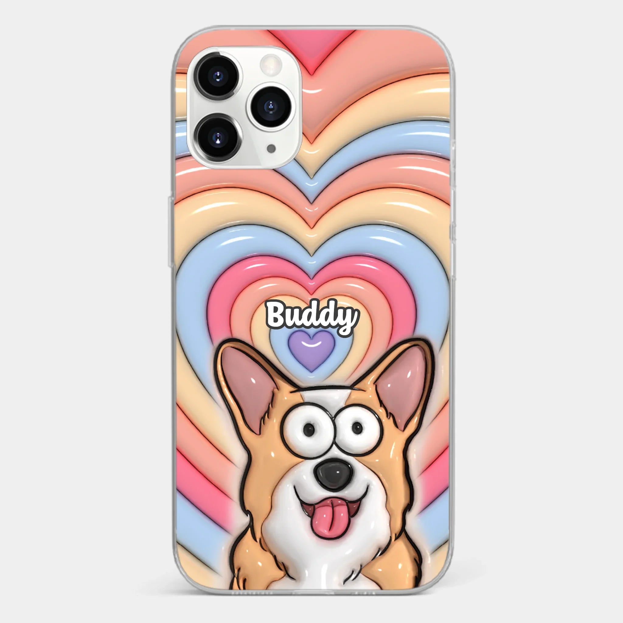 Custom 3D Inflated Effect Printed Clear Phone Case - Personalized Birthday Gifts For Dog Cat Lovers, Dog Dad And Mom, Cat Owners - Cute Pets, Happy Hearts