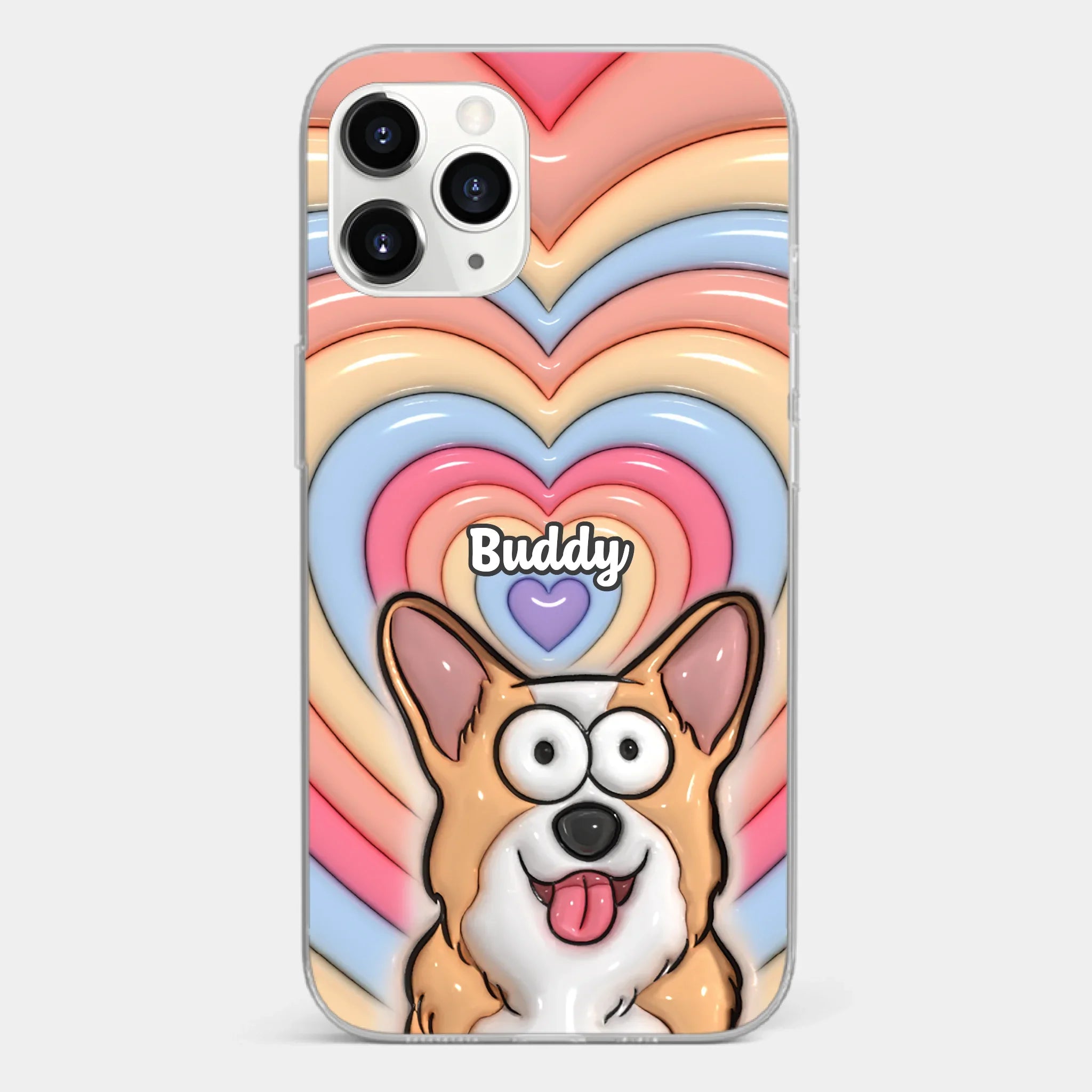 Custom 3D Inflated Effect Printed Clear Phone Case - Personalized Birthday Gifts For Dog Cat Lovers, Dog Dad And Mom, Cat Owners - Cute Pets, Happy Hearts