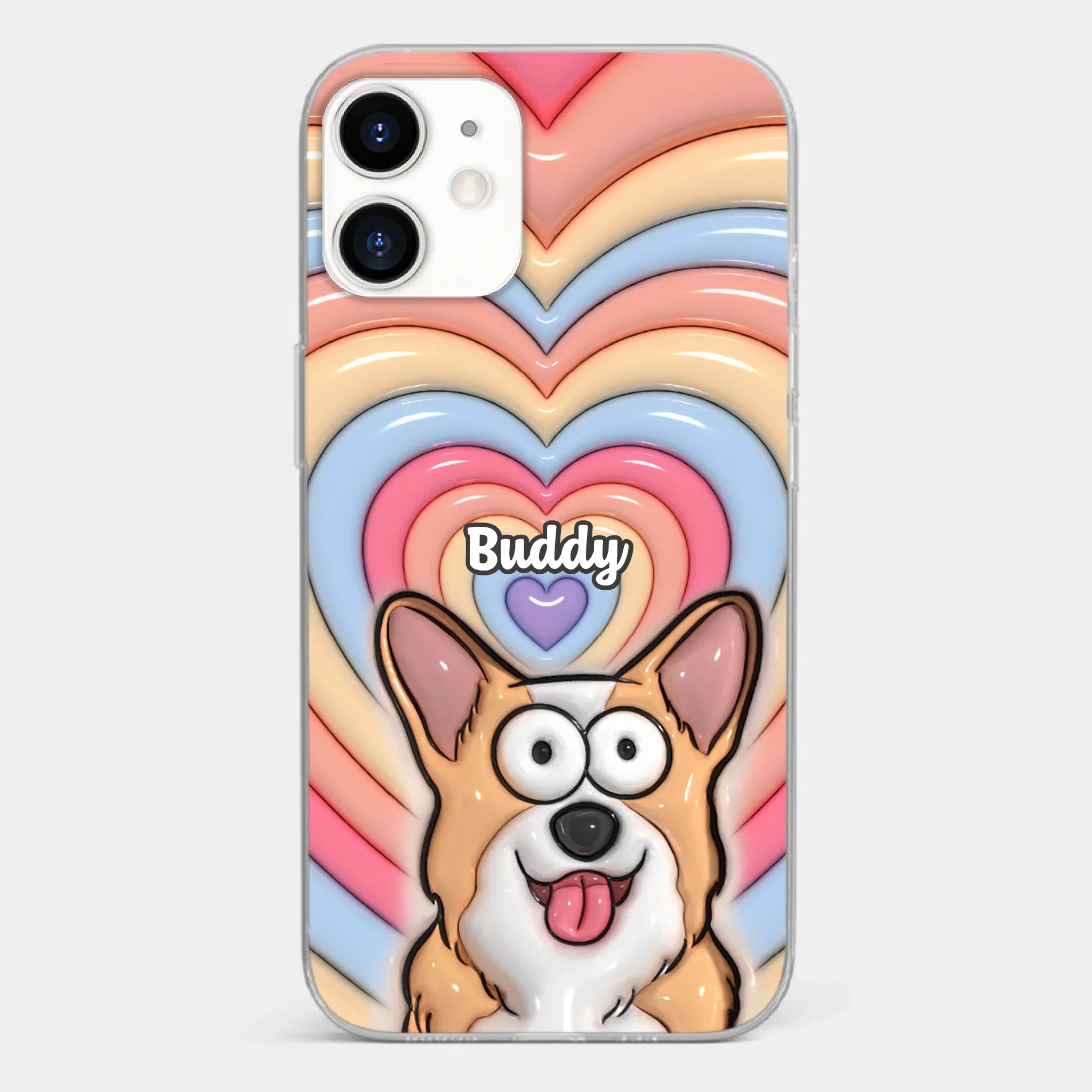 Custom 3D Inflated Effect Printed Clear Phone Case - Personalized Birthday Gifts For Dog Cat Lovers, Dog Dad And Mom, Cat Owners - Cute Pets, Happy Hearts