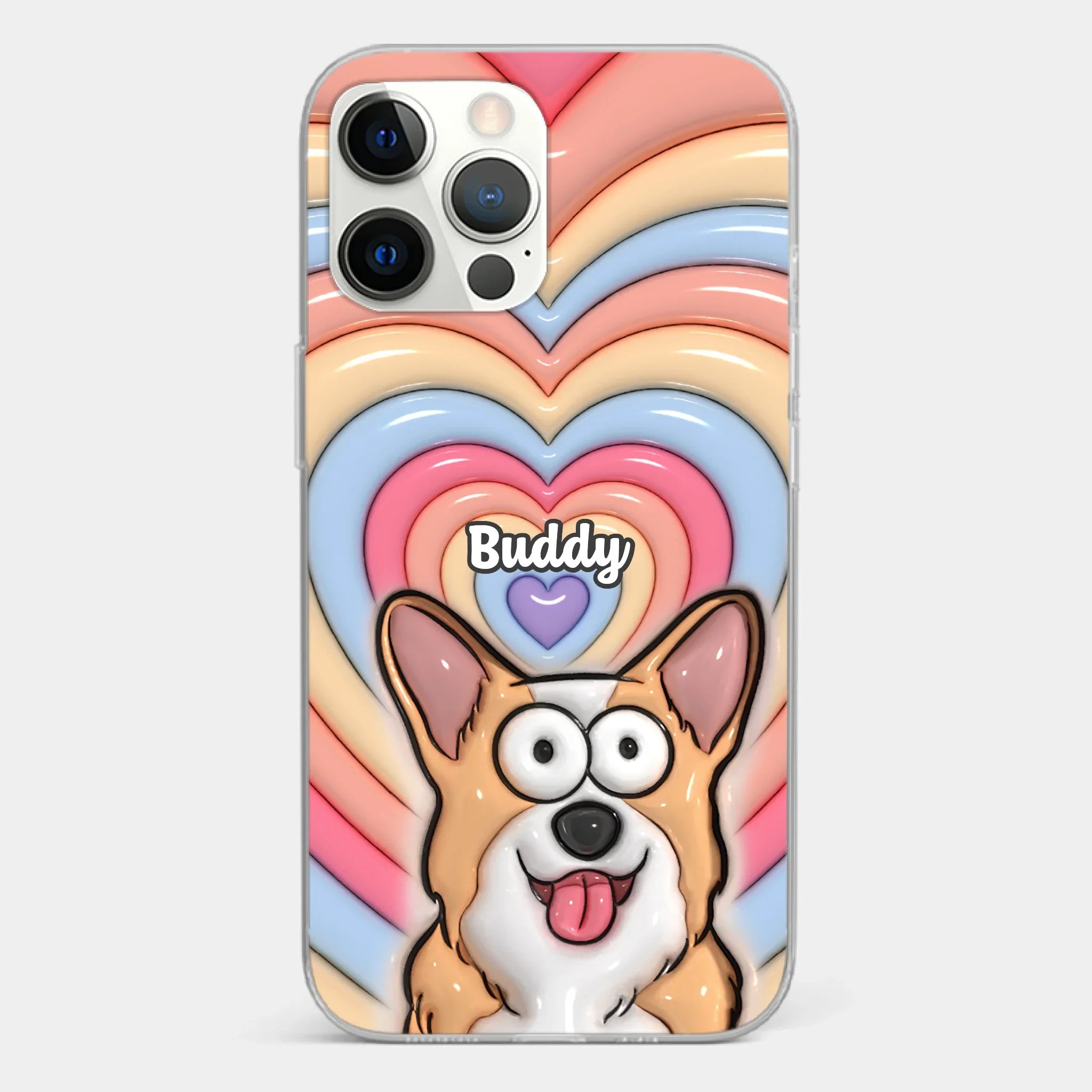 Custom 3D Inflated Effect Printed Clear Phone Case - Personalized Birthday Gifts For Dog Cat Lovers, Dog Dad And Mom, Cat Owners - Cute Pets, Happy Hearts