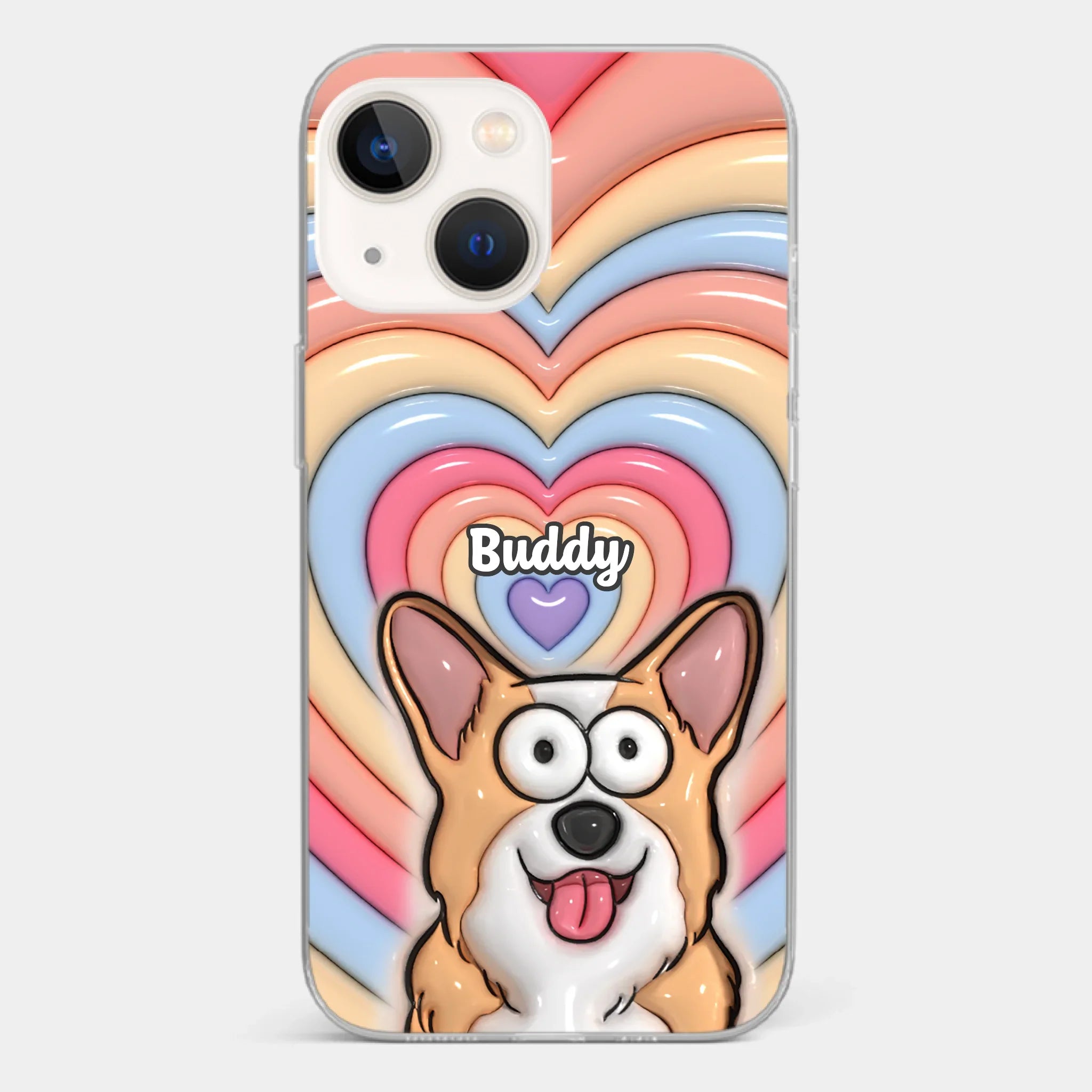 Custom 3D Inflated Effect Printed Clear Phone Case - Personalized Birthday Gifts For Dog Cat Lovers, Dog Dad And Mom, Cat Owners - Cute Pets, Happy Hearts