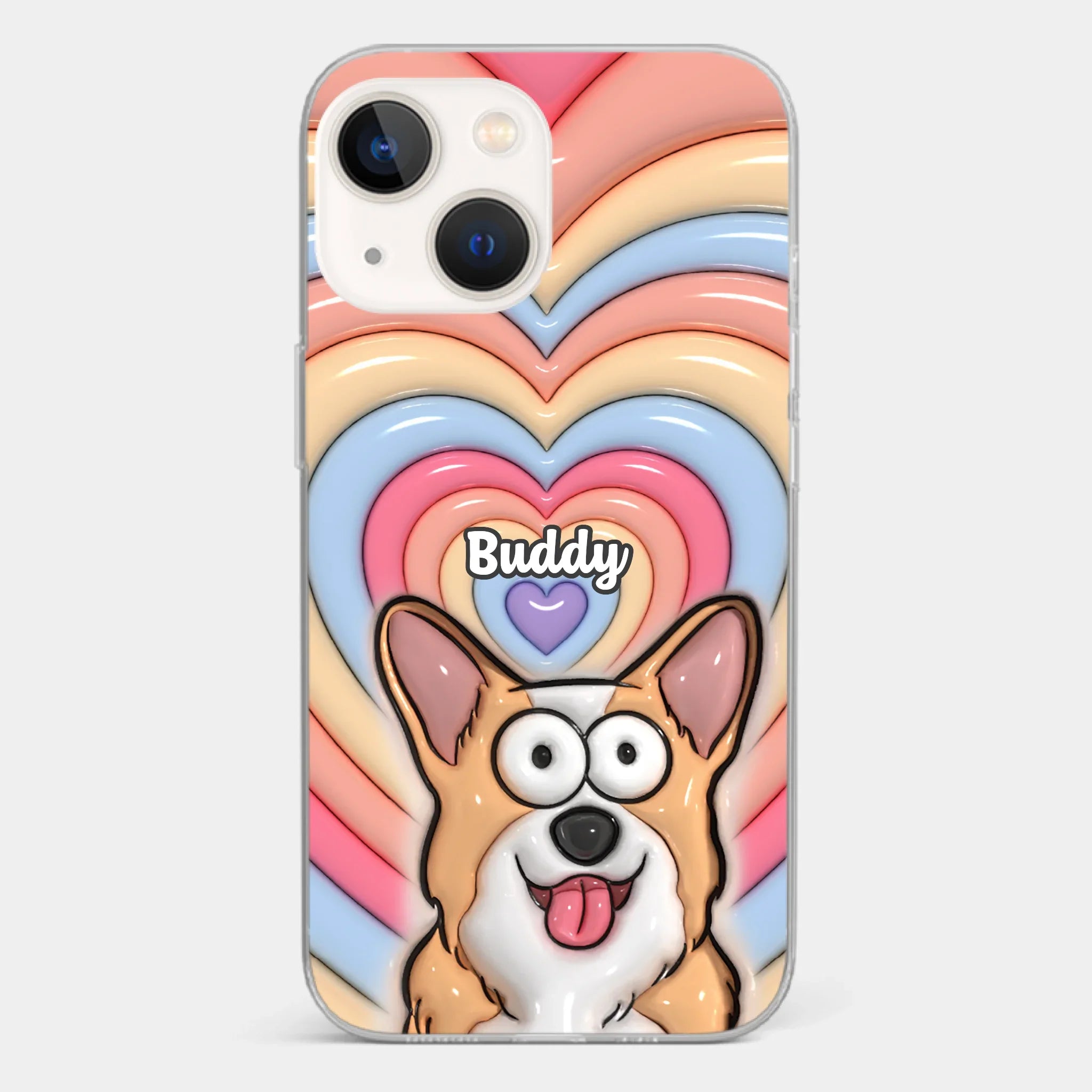 Custom 3D Inflated Effect Printed Clear Phone Case - Personalized Birthday Gifts For Dog Cat Lovers, Dog Dad And Mom, Cat Owners - Cute Pets, Happy Hearts