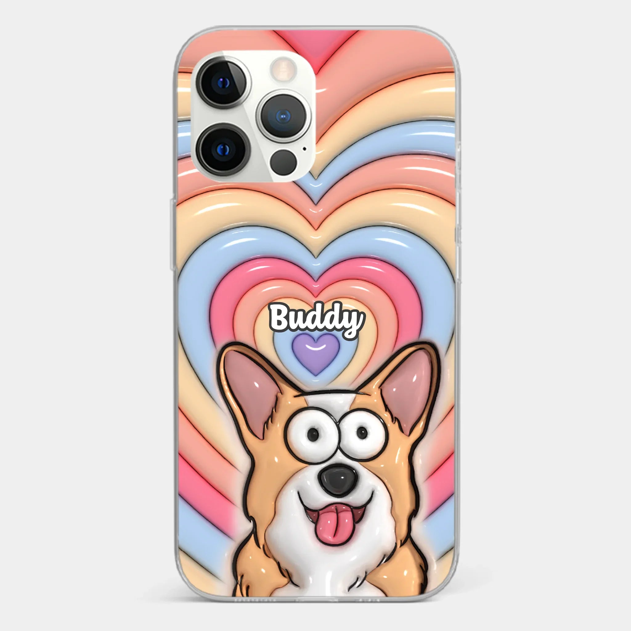 Custom 3D Inflated Effect Printed Clear Phone Case - Personalized Birthday Gifts For Dog Cat Lovers, Dog Dad And Mom, Cat Owners - Cute Pets, Happy Hearts