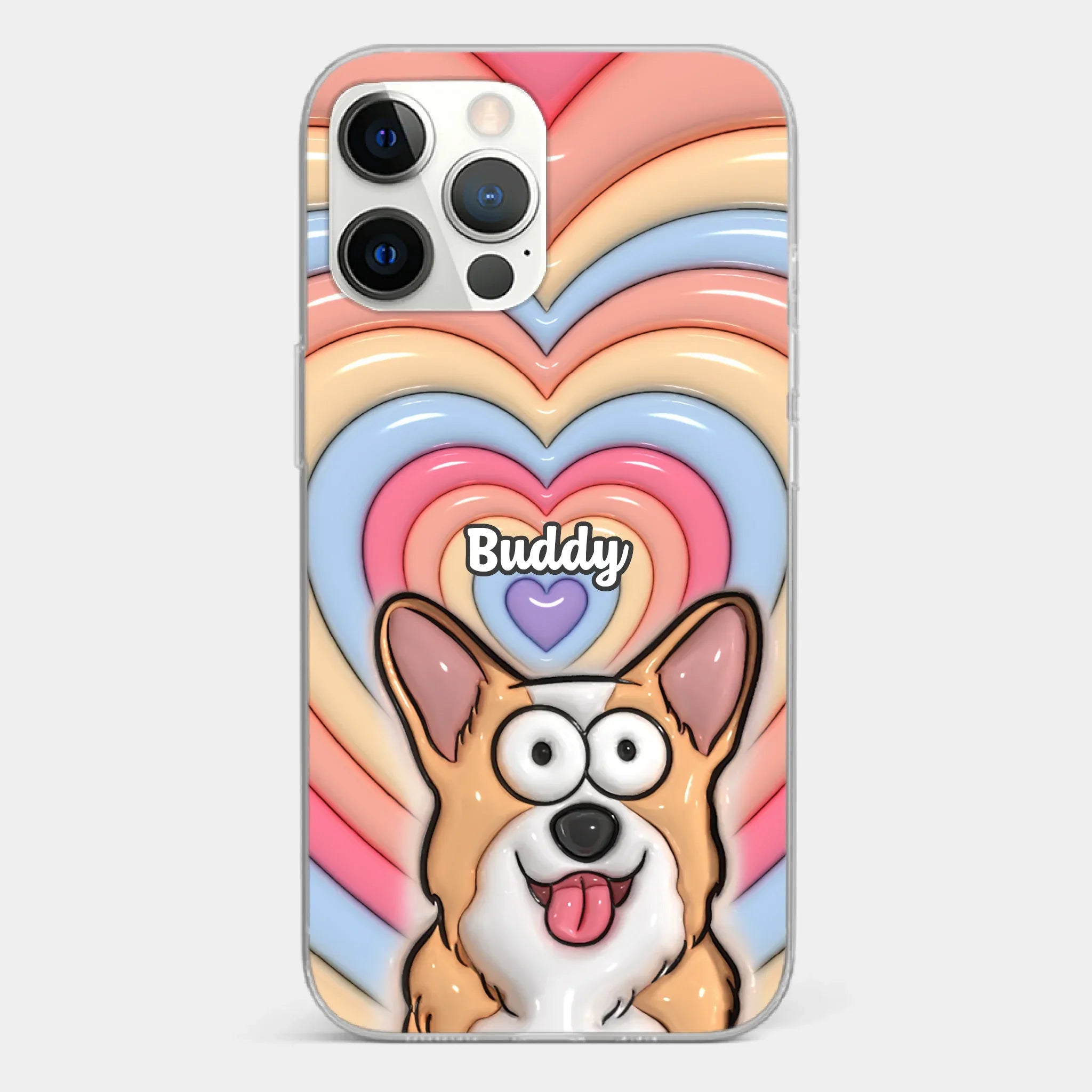 Custom 3D Inflated Effect Printed Clear Phone Case - Personalized Birthday Gifts For Dog Cat Lovers, Dog Dad And Mom, Cat Owners - Cute Pets, Happy Hearts