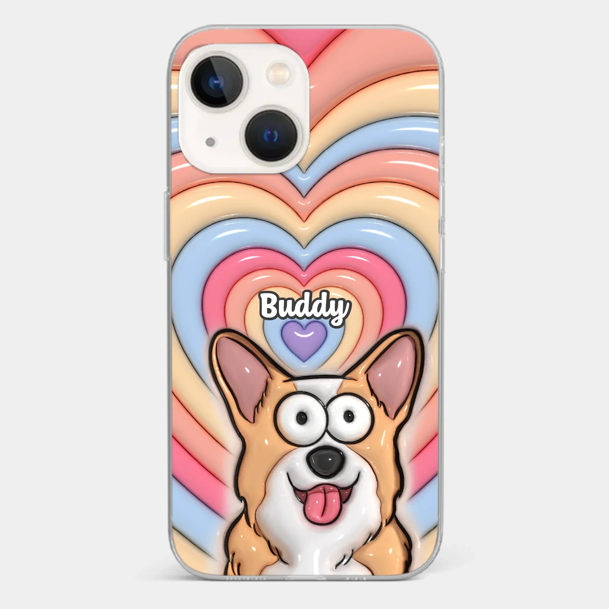 Custom 3D Inflated Effect Printed Clear Phone Case - Personalized Birthday Gifts For Dog Cat Lovers, Dog Dad And Mom, Cat Owners - Cute Pets, Happy Hearts