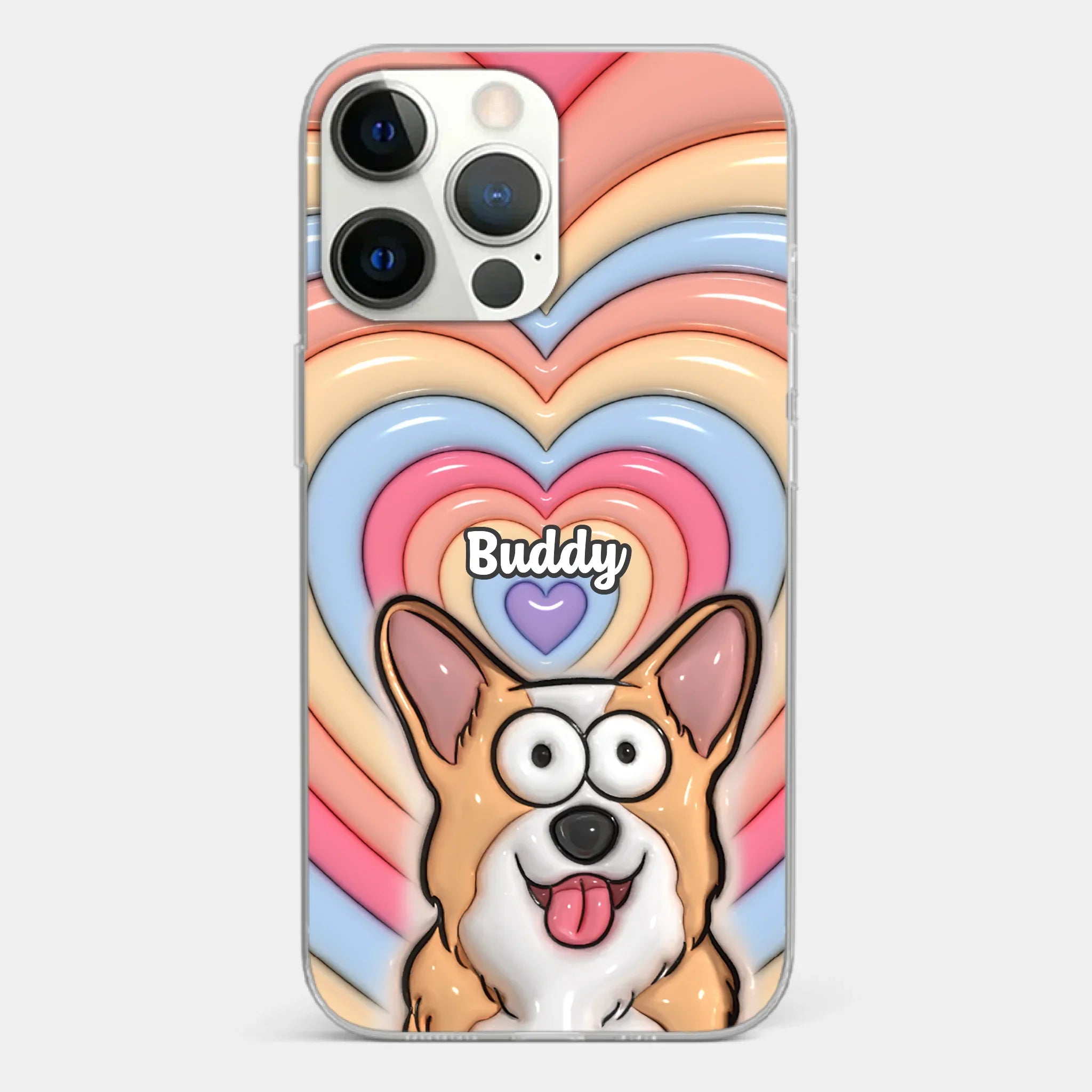Custom 3D Inflated Effect Printed Clear Phone Case - Personalized Birthday Gifts For Dog Cat Lovers, Dog Dad And Mom, Cat Owners - Cute Pets, Happy Hearts