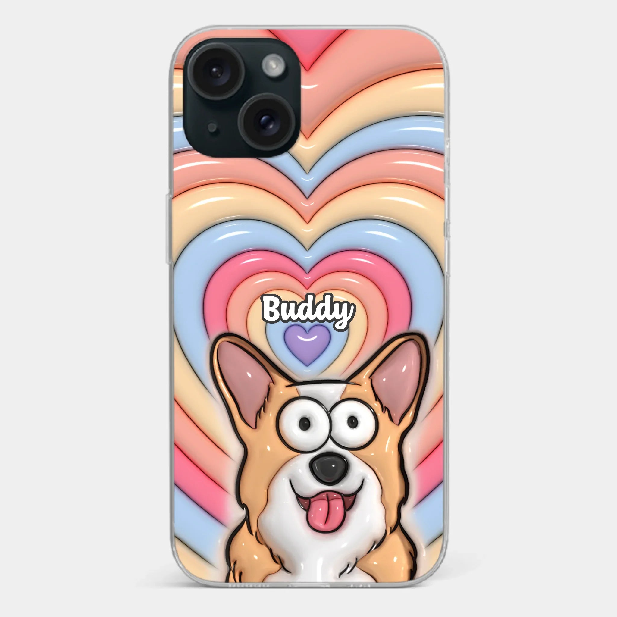 Custom 3D Inflated Effect Printed Clear Phone Case - Personalized Birthday Gifts For Dog Cat Lovers, Dog Dad And Mom, Cat Owners - Cute Pets, Happy Hearts