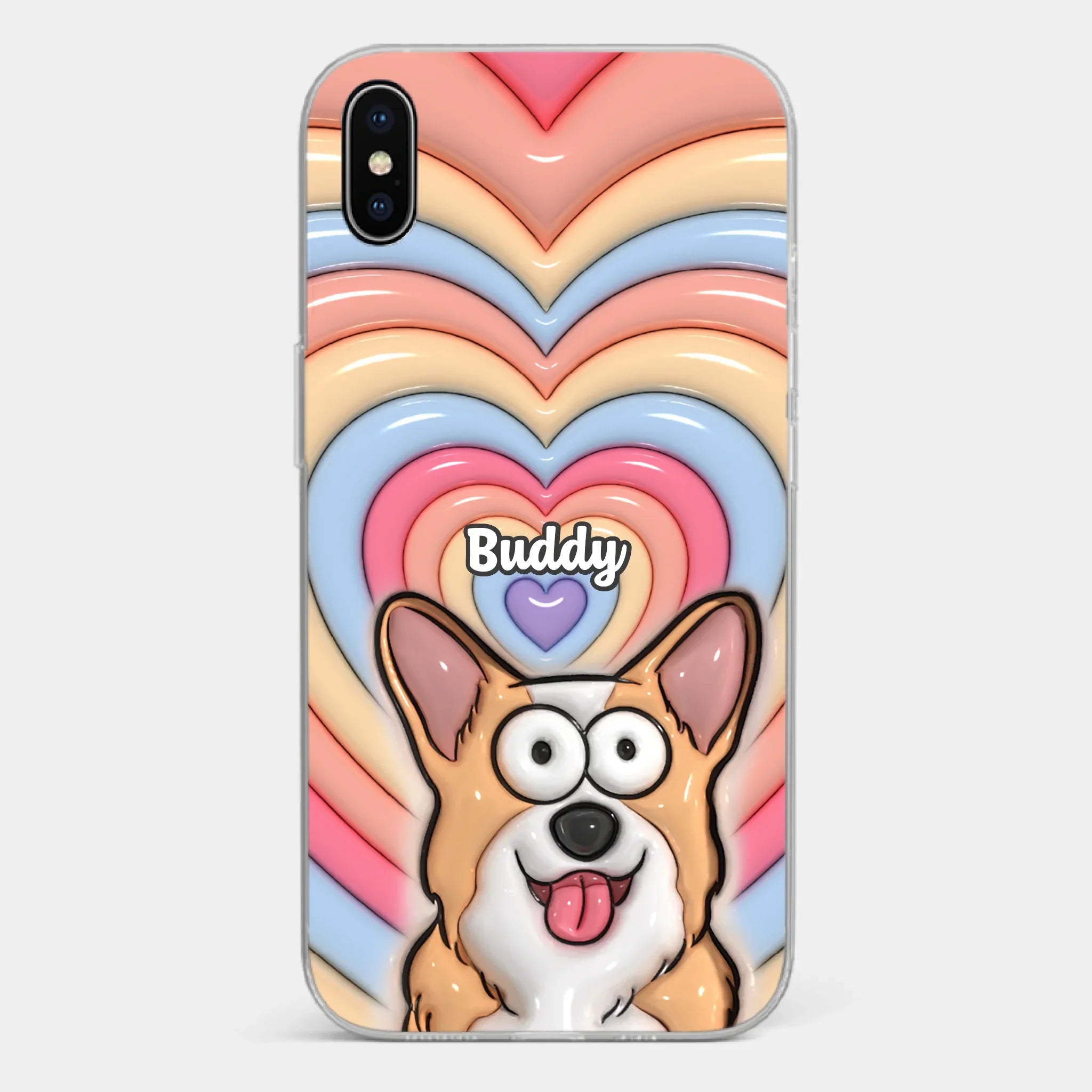 Custom 3D Inflated Effect Printed Clear Phone Case - Personalized Birthday Gifts For Dog Cat Lovers, Dog Dad And Mom, Cat Owners - Cute Pets, Happy Hearts