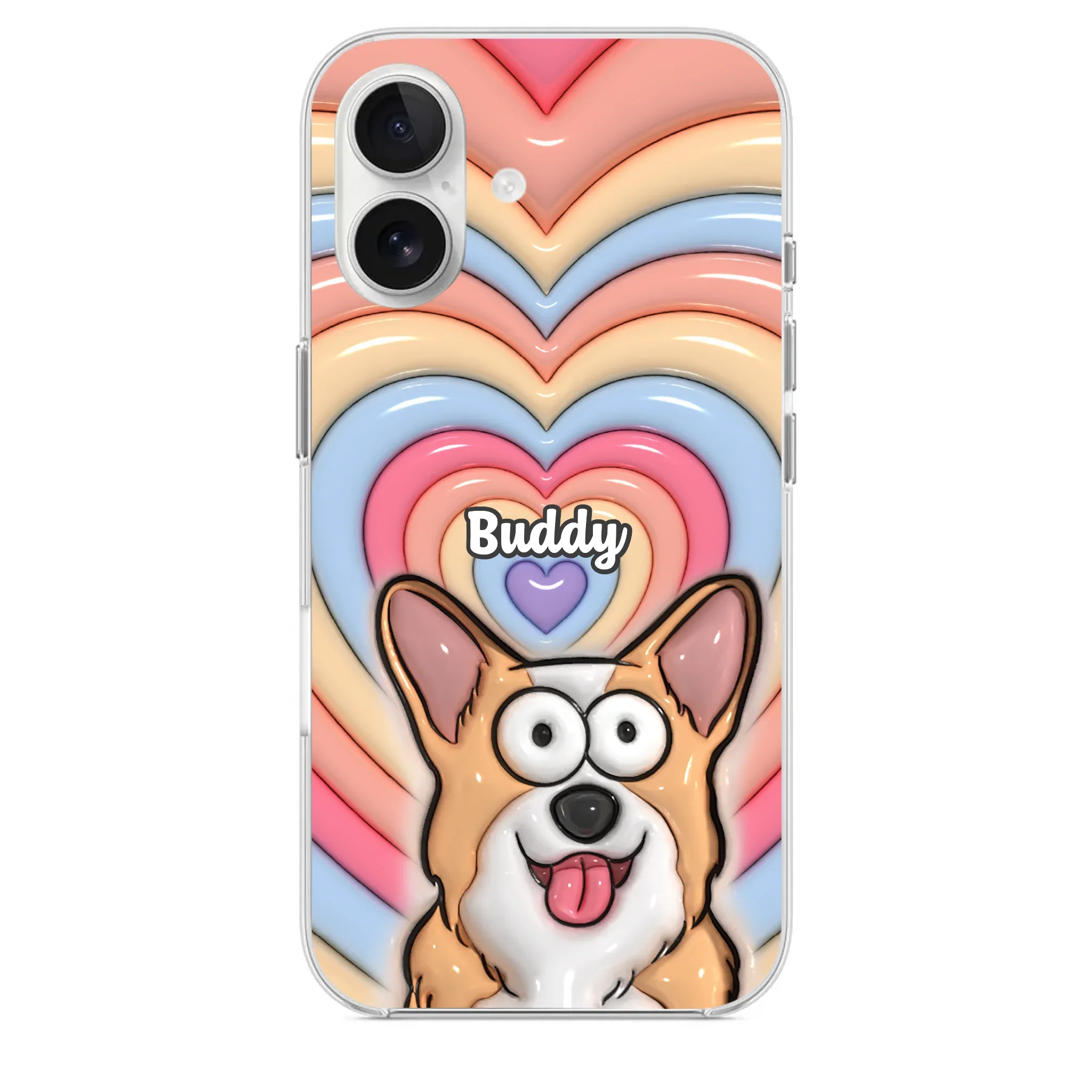 Custom 3D Inflated Effect Printed Clear Phone Case - Personalized Birthday Gifts For Dog Cat Lovers, Dog Dad And Mom, Cat Owners - Cute Pets, Happy Hearts