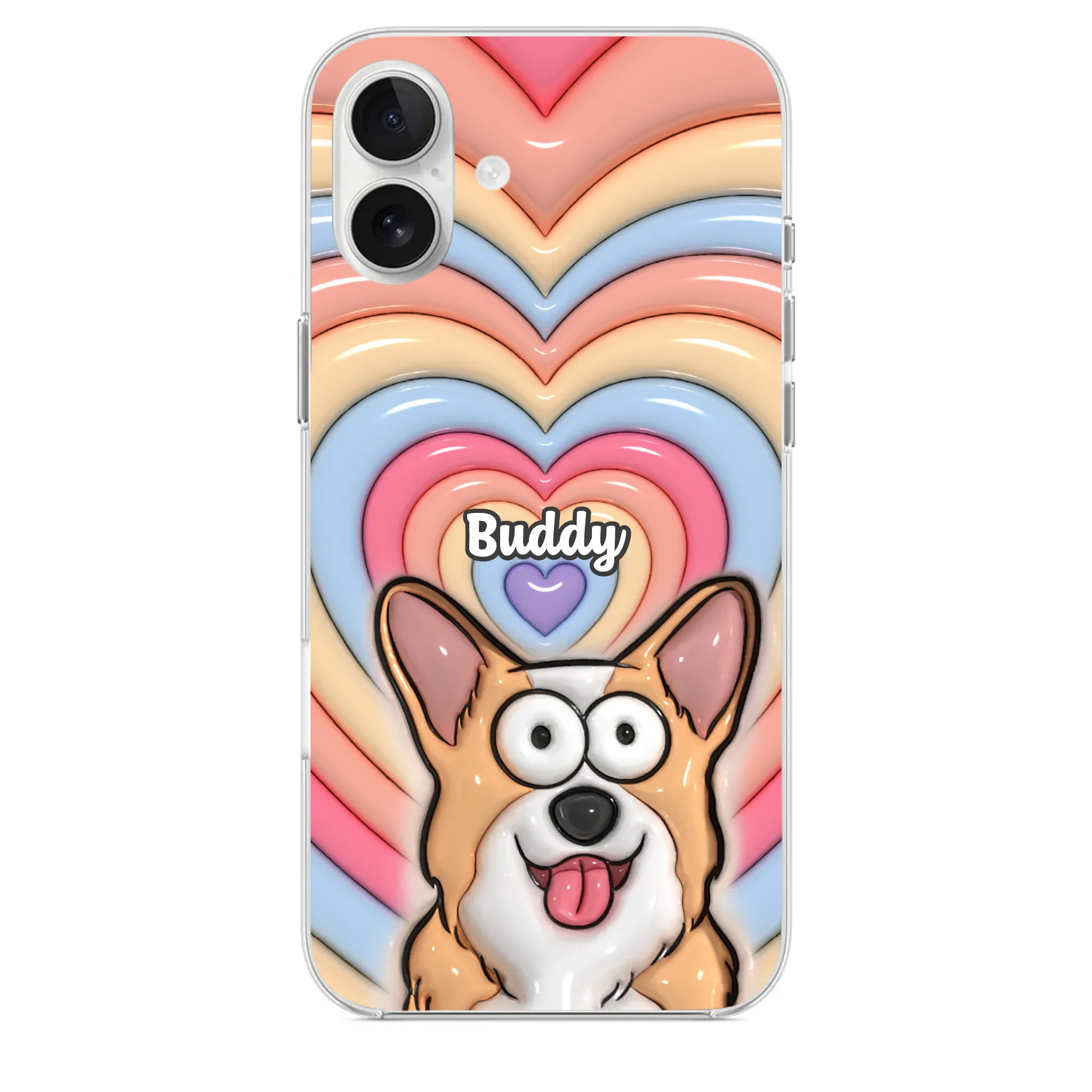 Custom 3D Inflated Effect Printed Clear Phone Case - Personalized Birthday Gifts For Dog Cat Lovers, Dog Dad And Mom, Cat Owners - Cute Pets, Happy Hearts