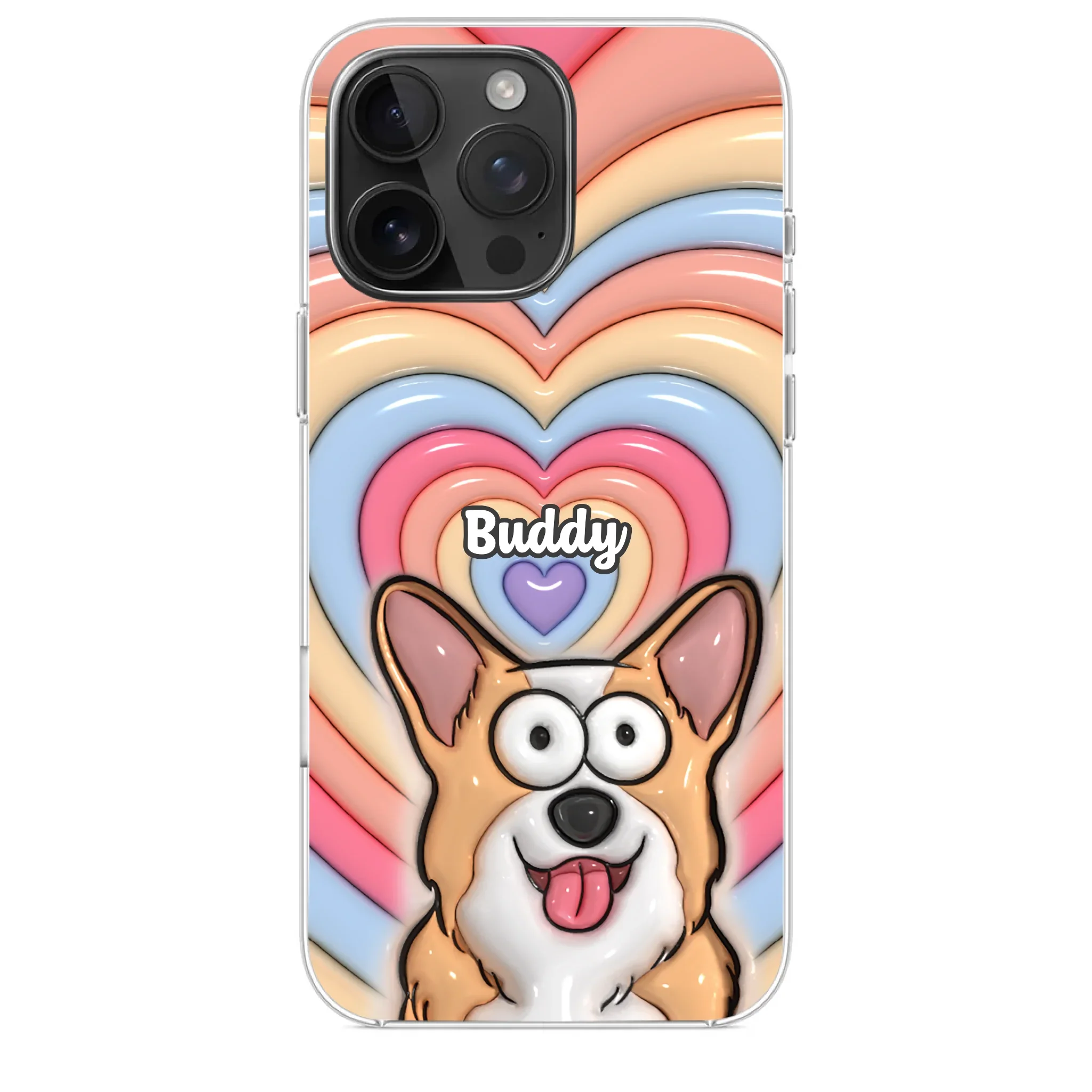 Custom 3D Inflated Effect Printed Clear Phone Case - Personalized Birthday Gifts For Dog Cat Lovers, Dog Dad And Mom, Cat Owners - Cute Pets, Happy Hearts