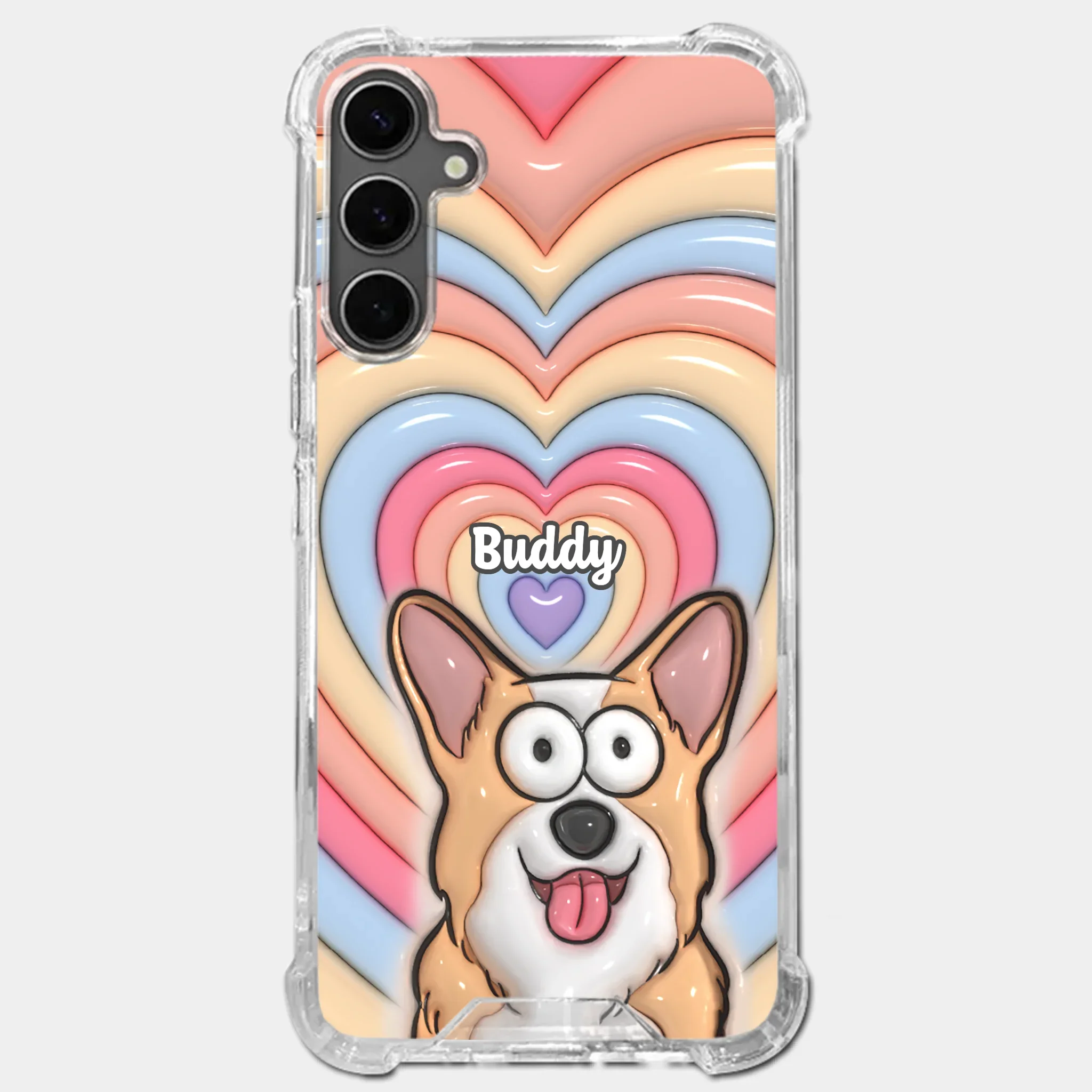 Custom 3D Inflated Effect Printed Clear Phone Case - Personalized Birthday Gifts For Dog Cat Lovers, Dog Dad And Mom, Cat Owners - Cute Pets, Happy Hearts
