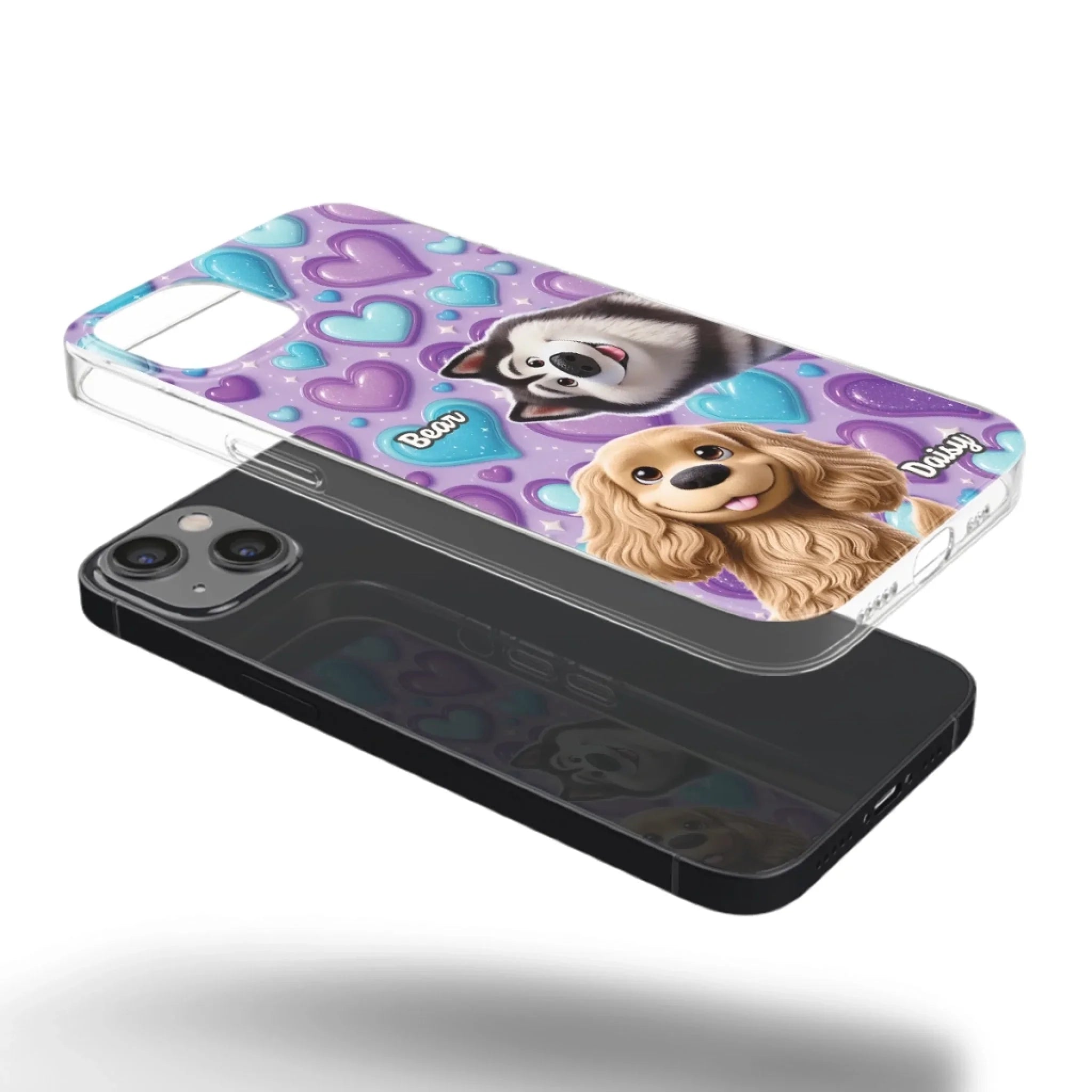 Custom 3D Inflated Effect Printed Clear Phone Case - Personalized Birthday Gifts For Dog Lovers, Dog Dad And Mom - Surrounded By Your Love
