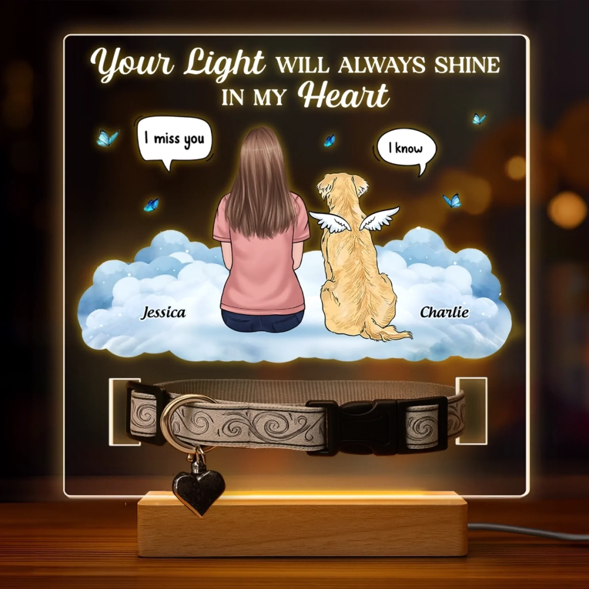 Custom Pet Loss Memorial Light - Personalized Pet Memorial Gifts For Dogs, Cats - Always In My Heart