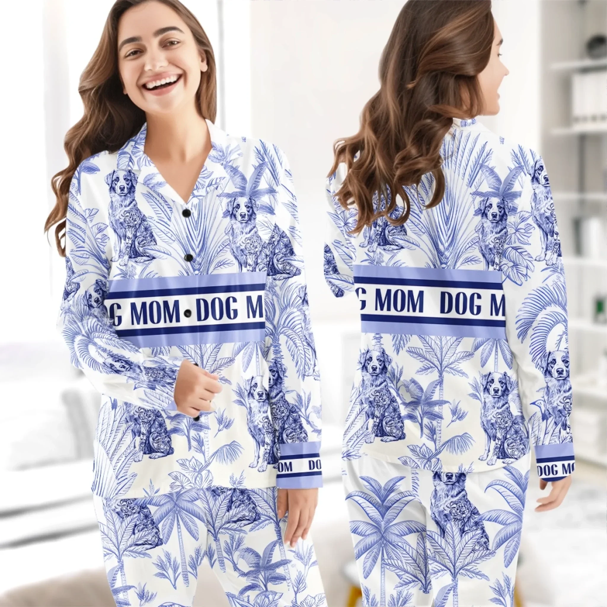 Custom Pajamas - Personalized Birthday Gifts For Dog Cat Lovers, Dog Dad And Mom, Cat Owners - Living My Best Dog Mom Life