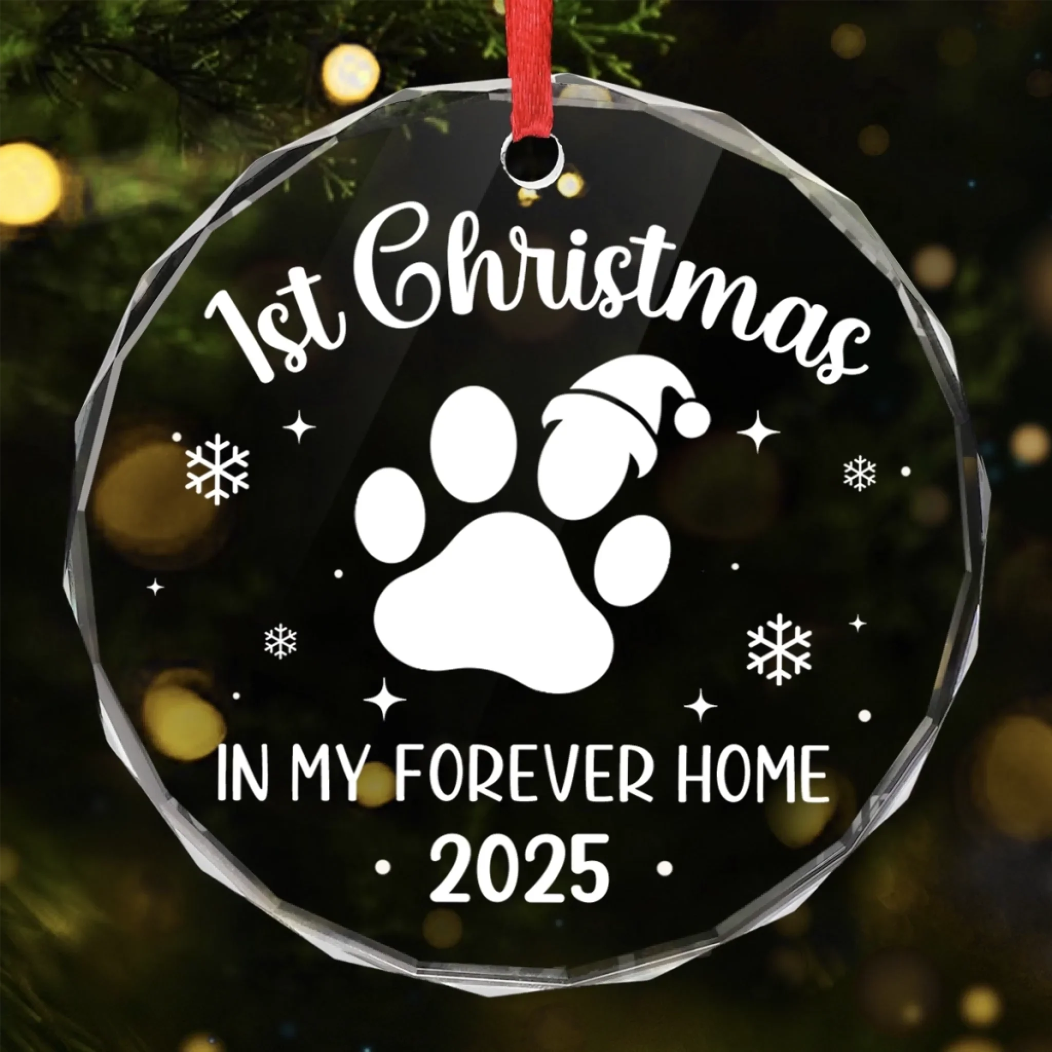 Circle Glass Ornament - Christmas Birthday Gifts For Dog Cat Lovers, Dog Dad And Mom, Cat Owners - My First Christmas At Home