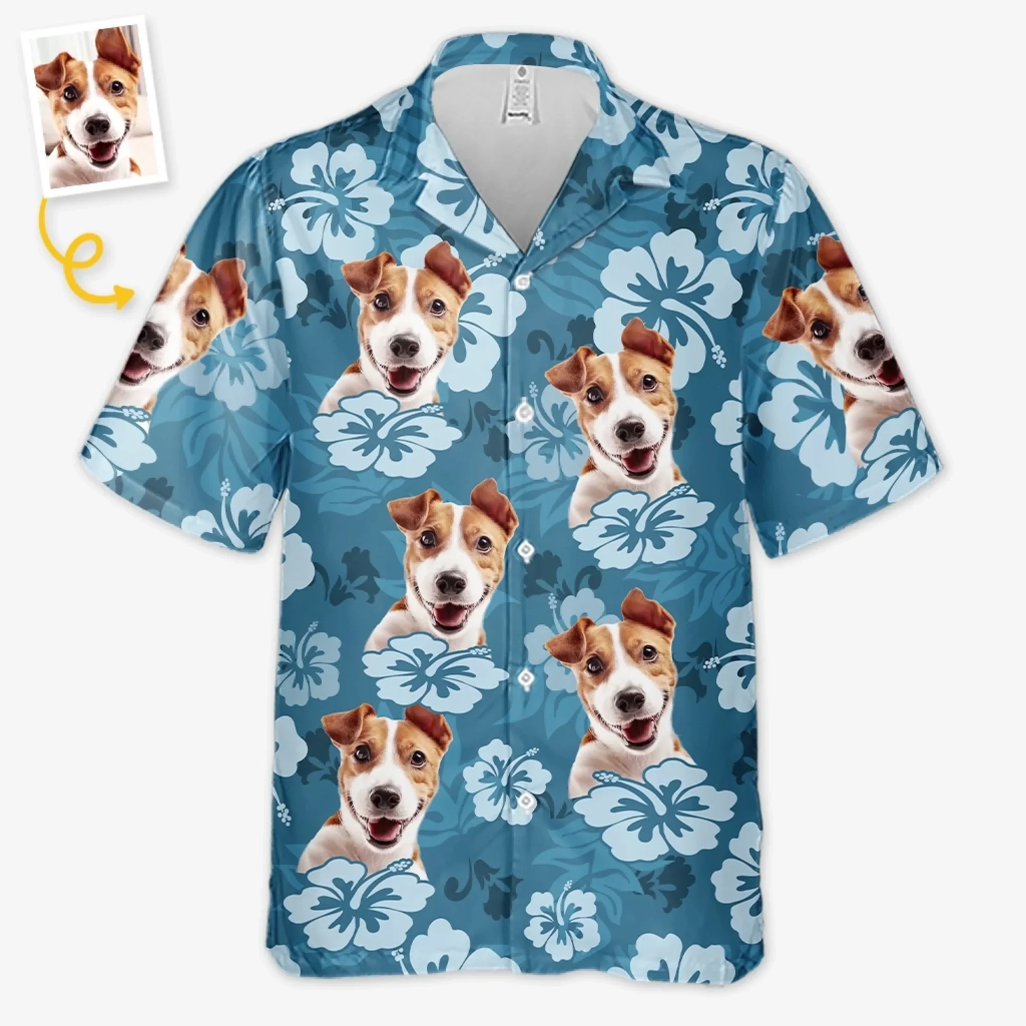 Custom Photo Unisex Tropical Hawaiian Aloha Shirt - Personalized Summer Vacation And Travel Gifts For Dog Cat Lovers, Dog Dad And Mom, Cat Owners - Island Vibes, Puppy Love