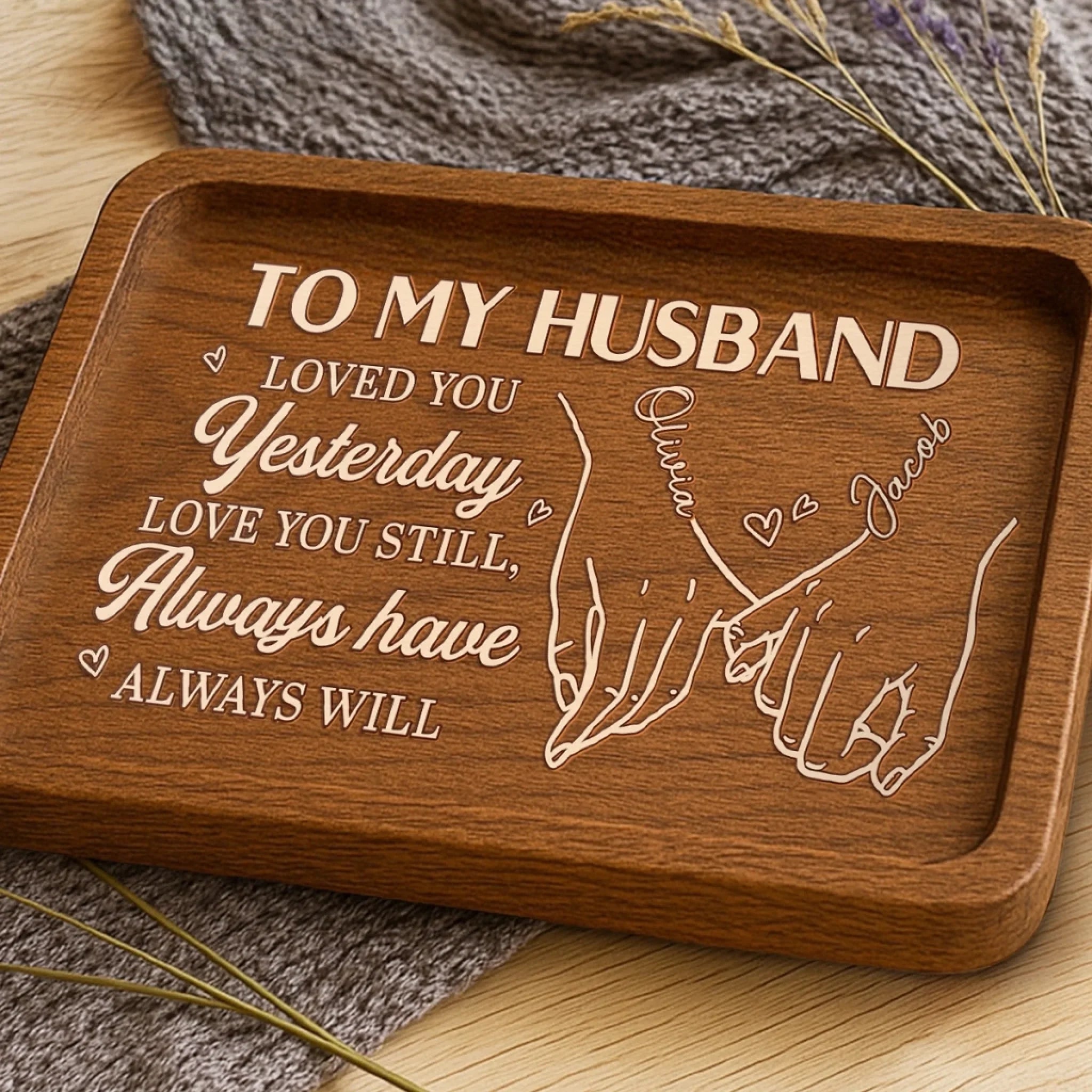Custom Wooden Valet Tray - Personalized Anniversary Wedding Gifts For Husband And Wife, Him And Her - Thank You For Being My Forever, Couple Birthday Gifts For Him And Her