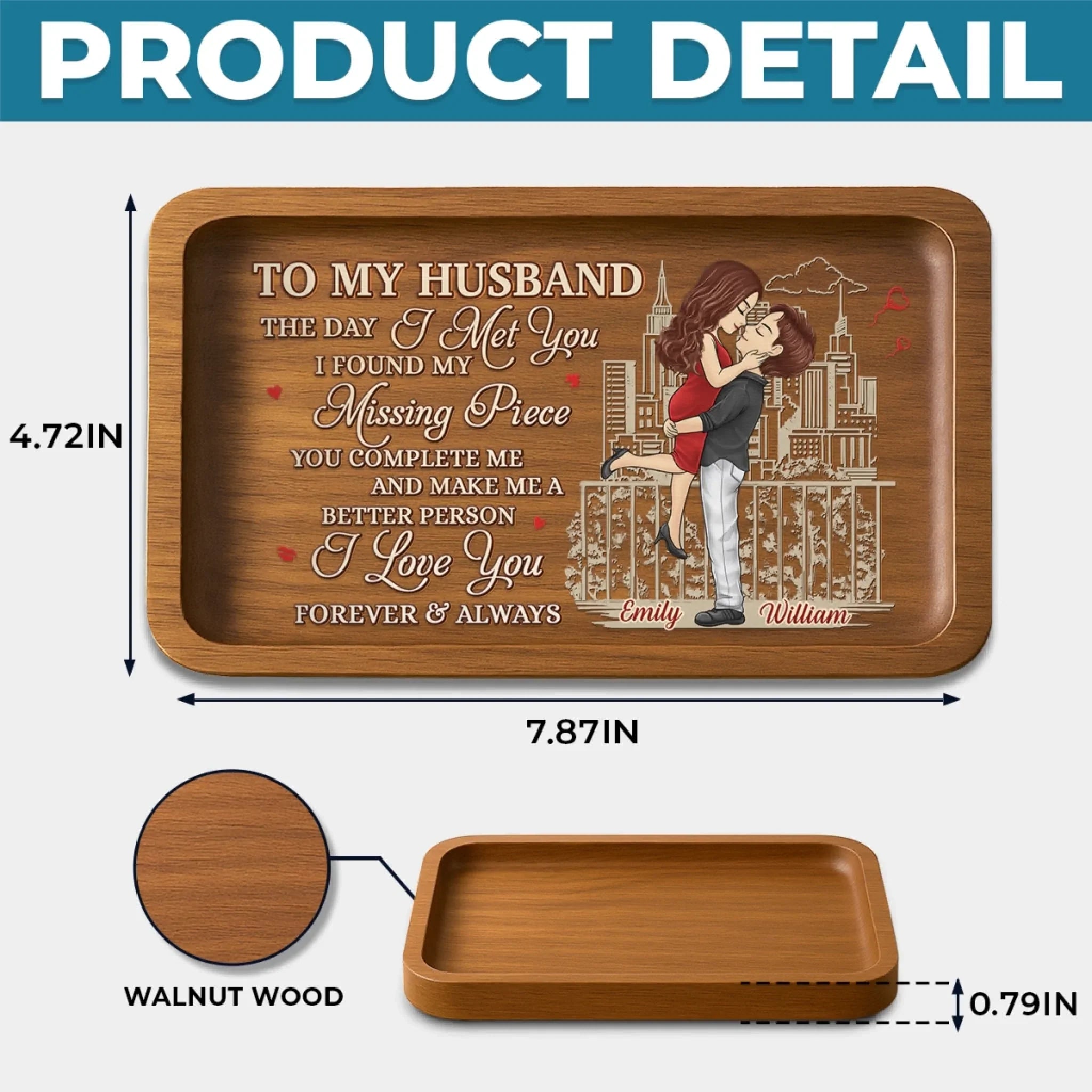 Custom Wooden Valet Tray - Personalized Anniversary Wedding Gifts For Husband And Wife, Him And Her - Love You More Everyday, Couple Birthday Gifts For Him And Her