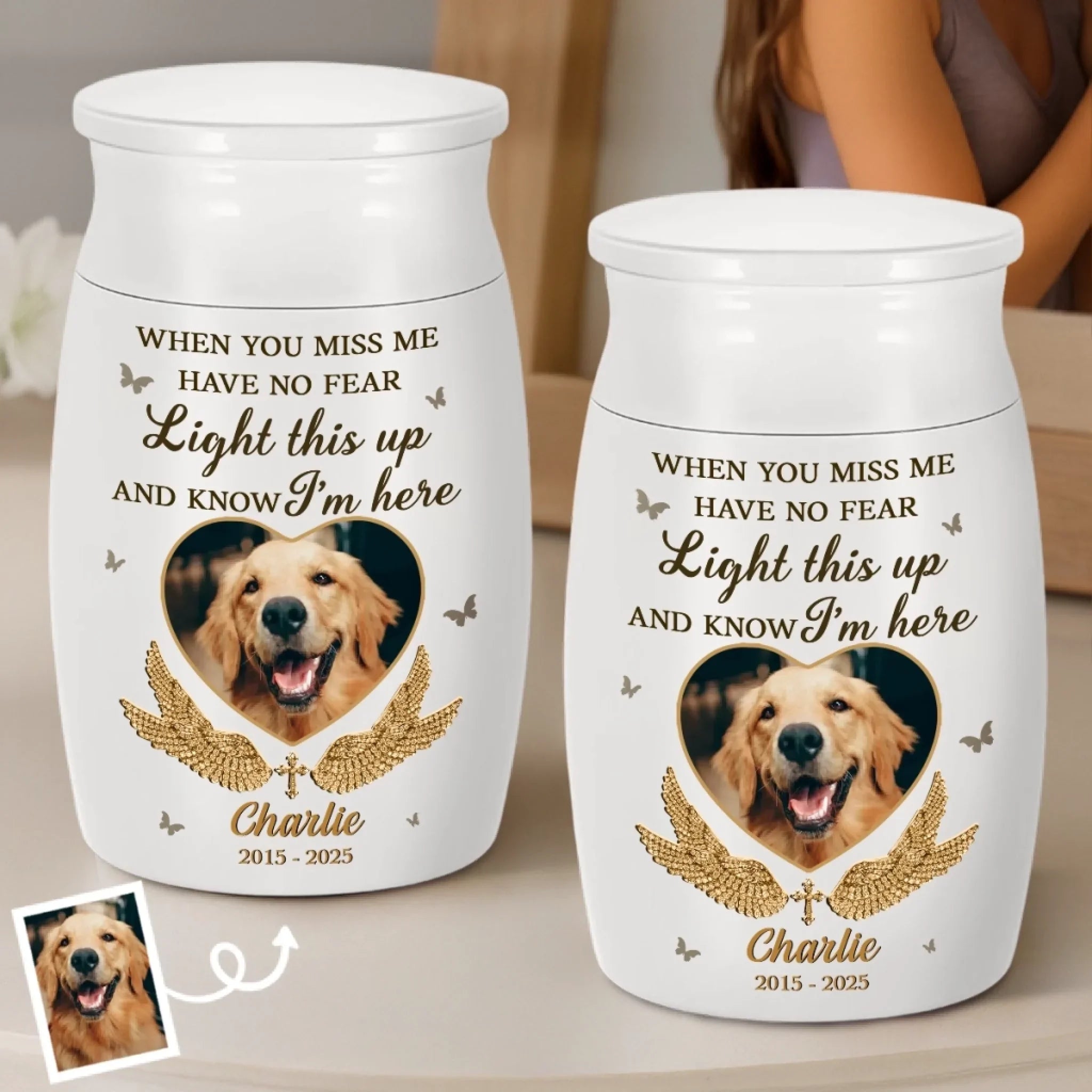 Custom Photo Decorative Urn - Personalized Pet Memorial Gifts For Dogs, Cats - Always On My Mind