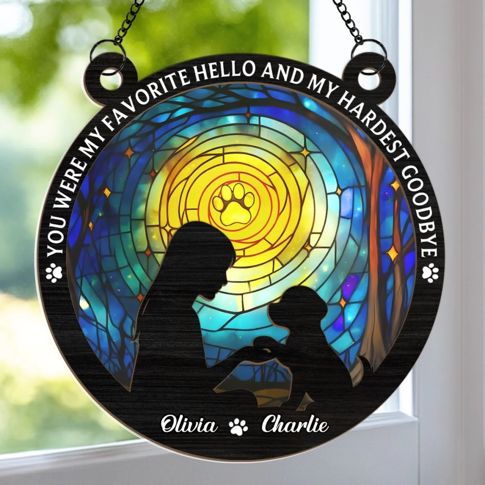 Custom Window Hanging Suncatcher Ornament - Personalized Pet Memorial Gifts For Dogs - Paws Forever Imprinted On My Soul