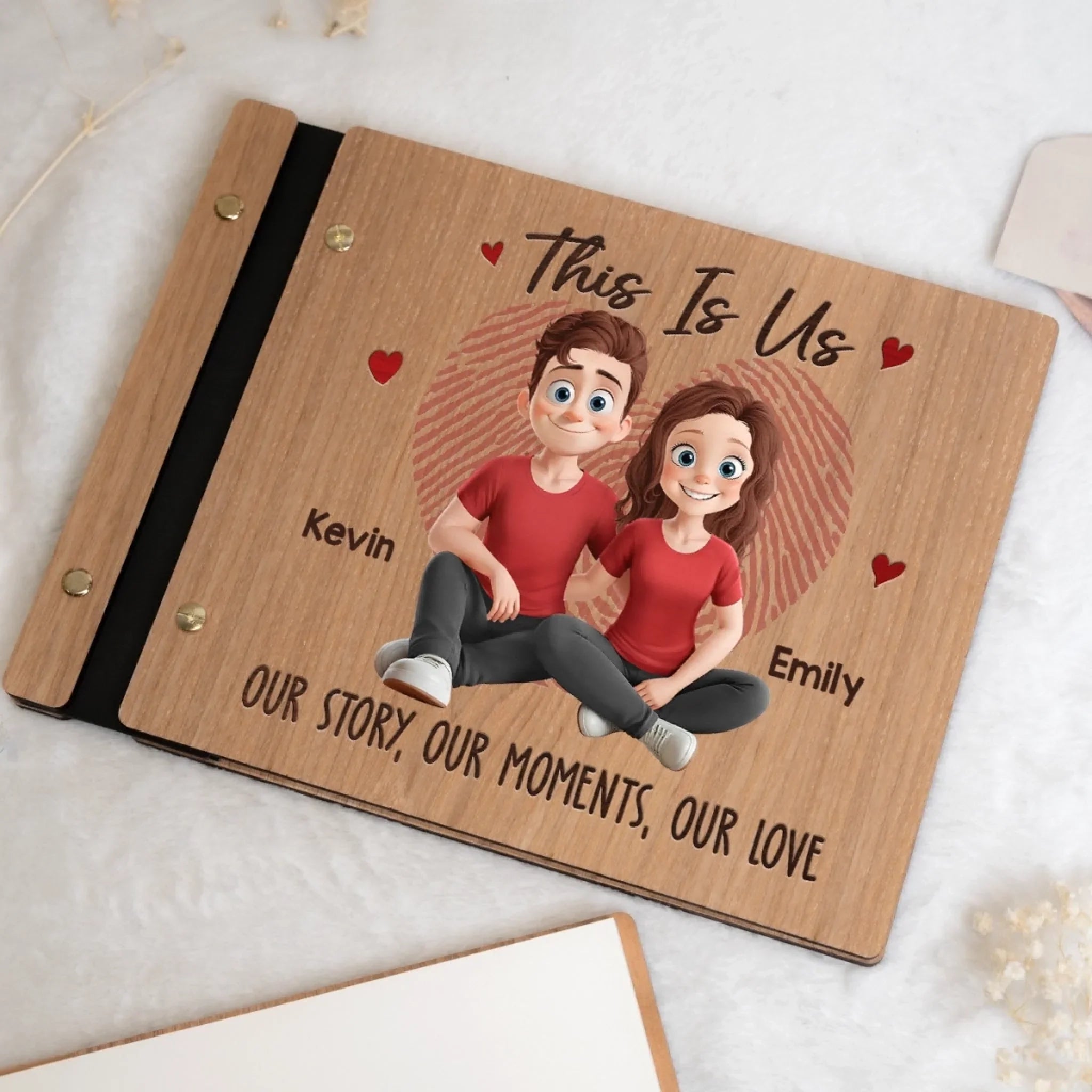 Custom Wooden Scrapbook - Personalized Anniversary Wedding Gifts For Husband And Wife, Him And Her - Our Story, Our Moments, Our Love