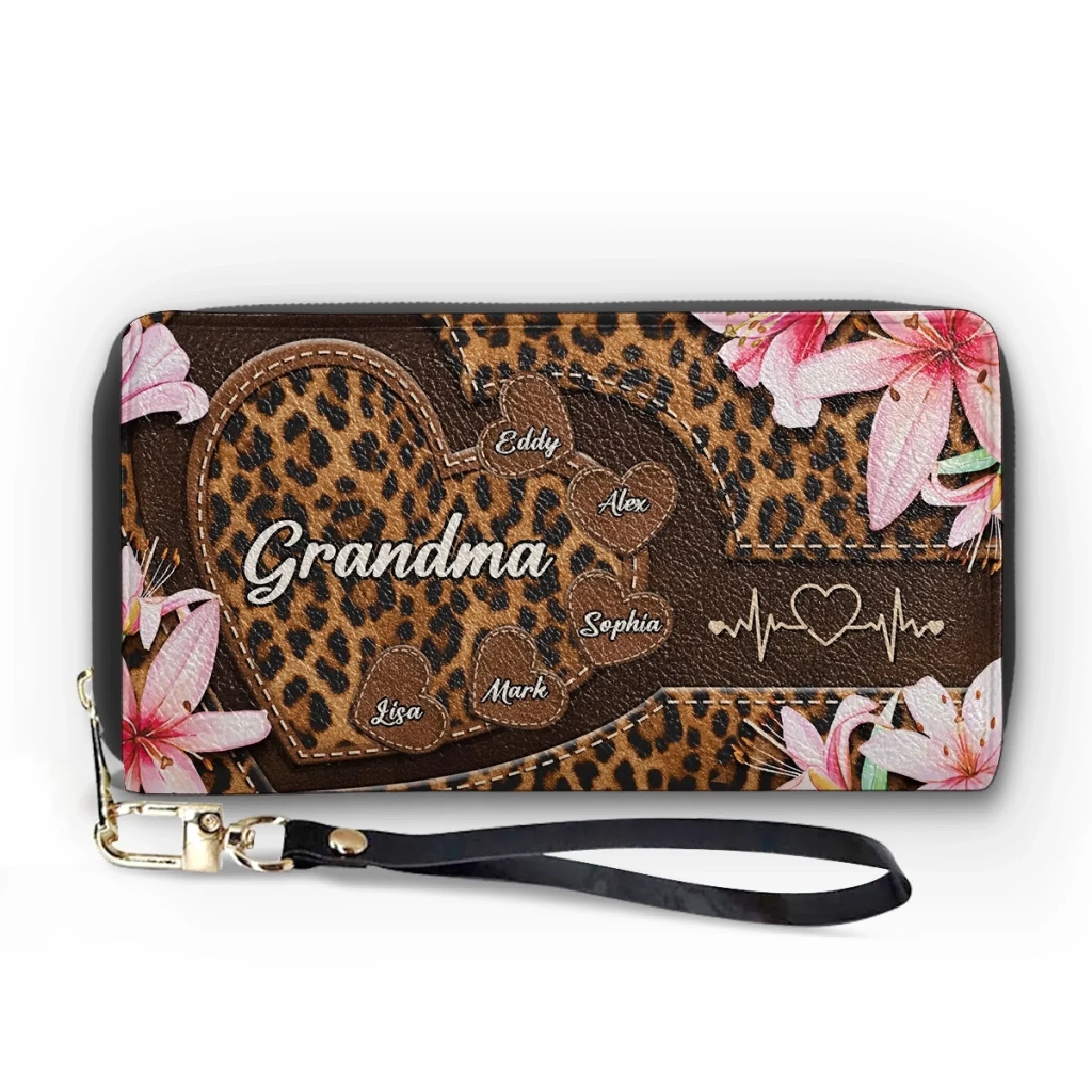 Custom Leather Long Wallet - Personalized Mother's Day Gifts For Mother, Grandmother - One Beat, One Love