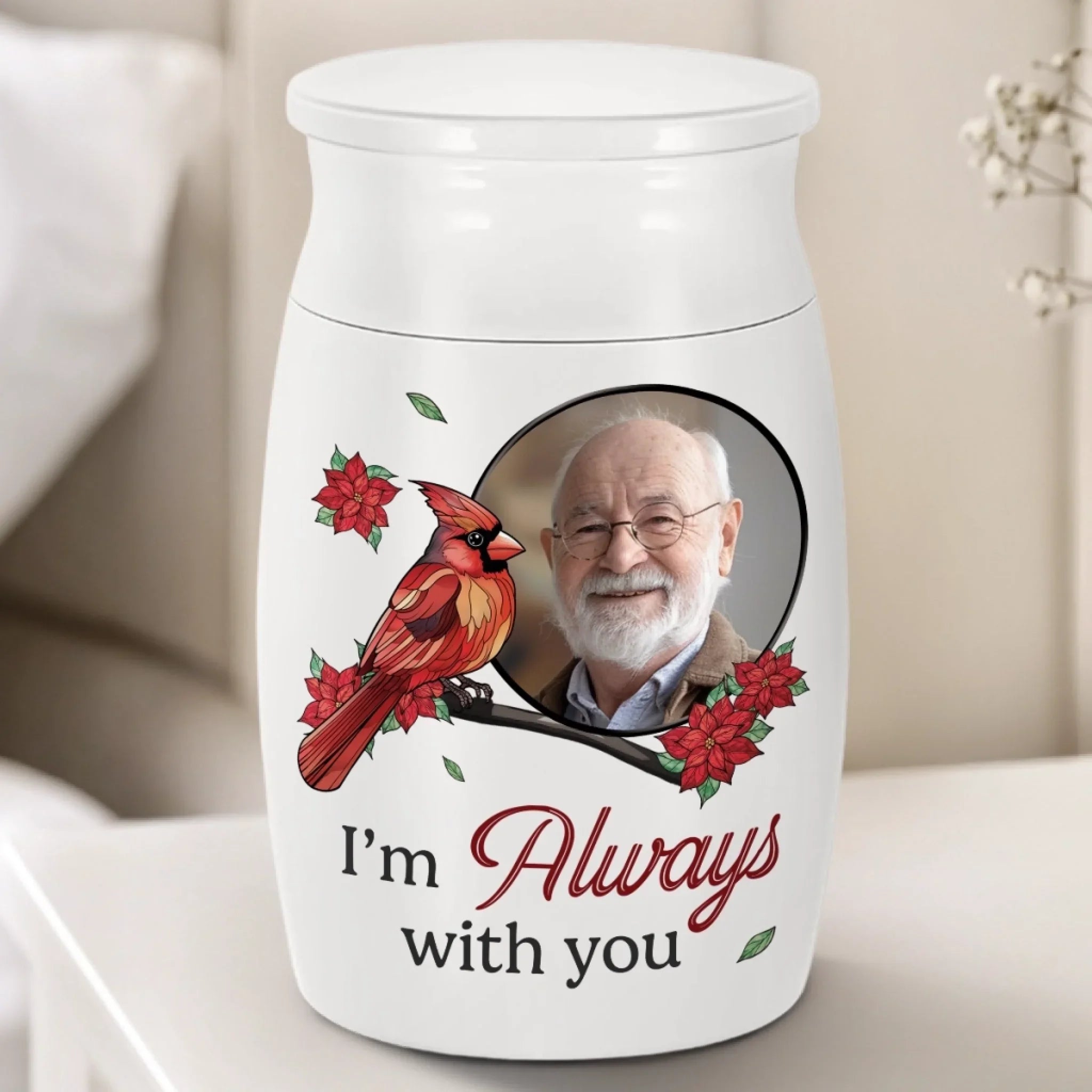 Custom Photo Decorative Urn - Personalized Memorial Sympathy Gifts For Loss Of Mom, Dad - I'm Always With You
