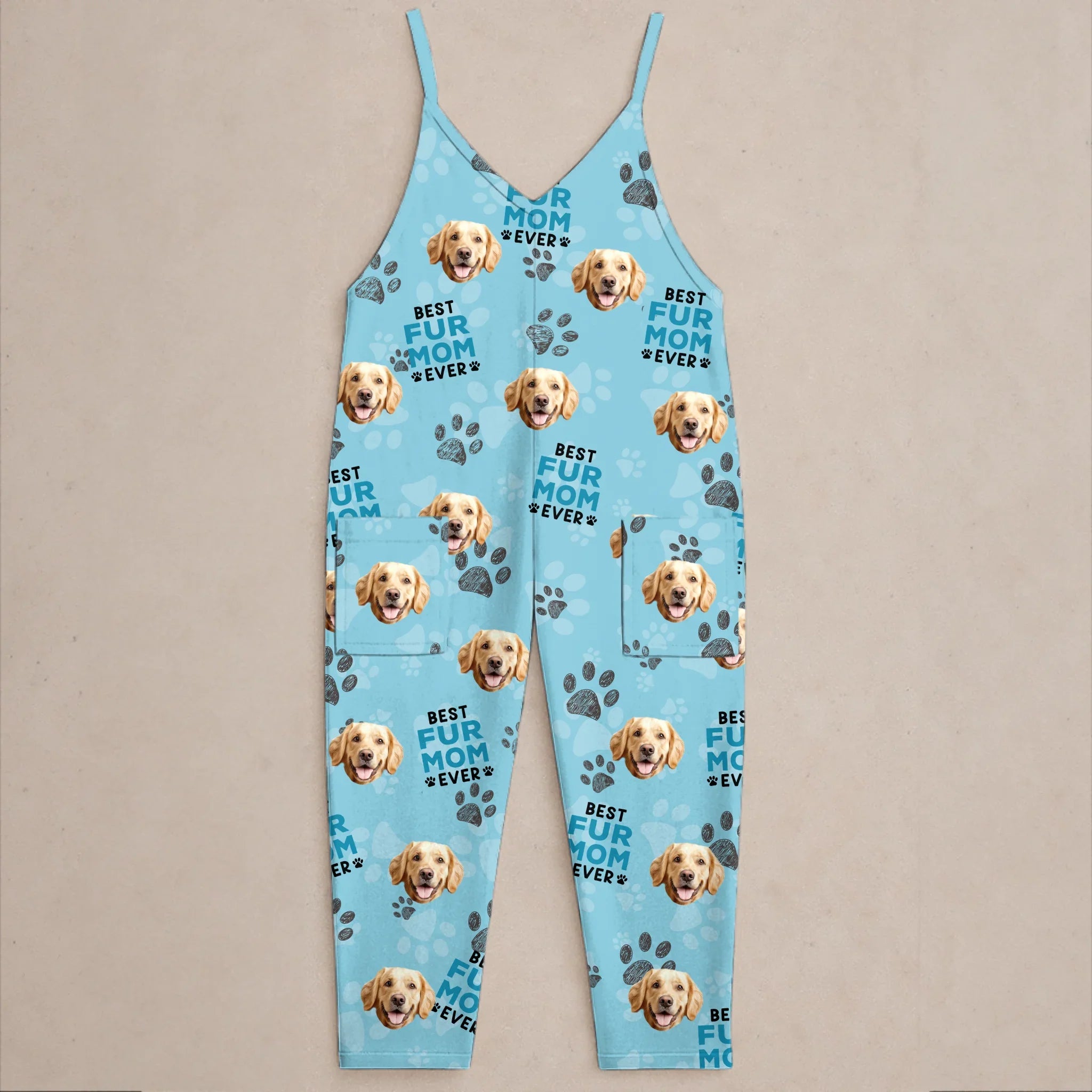 Custom Photo Casual Loose Overalls Jumpsuit - Personalized Summer Vacation And Travel Gifts For Dog Cat Lovers, Dog Dad And Mom, Cat Owners - Island Vibes, Puppy Tides