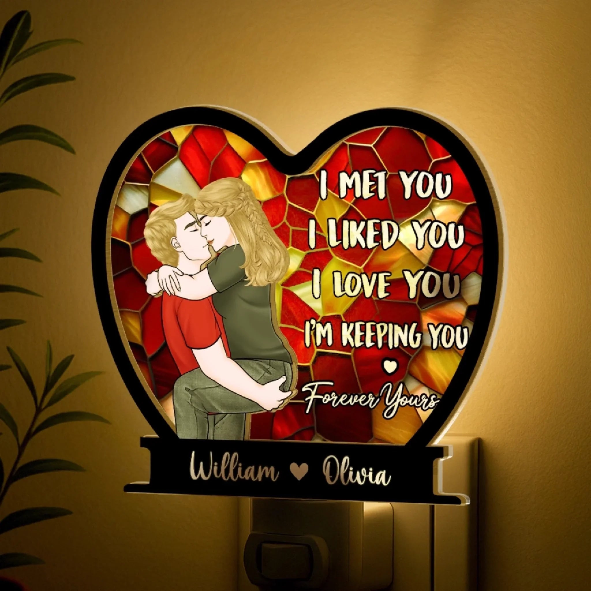 Custom Wood And Acrylic Night Light - Personalized Anniversary Wedding Gifts For Husband And Wife, Him And Her - Forever Yours