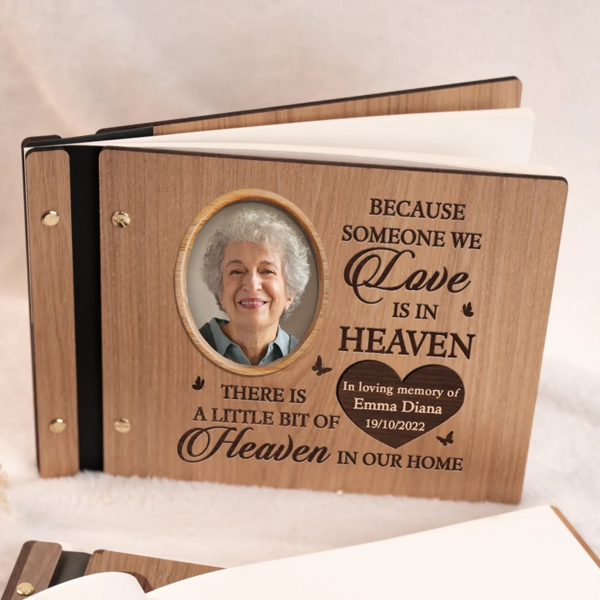 Custom Photo Wooden Scrapbook - Personalized Memorial Sympathy Gifts For Loss Of Mom, Dad - Where Heaven Meets Our Hearts
