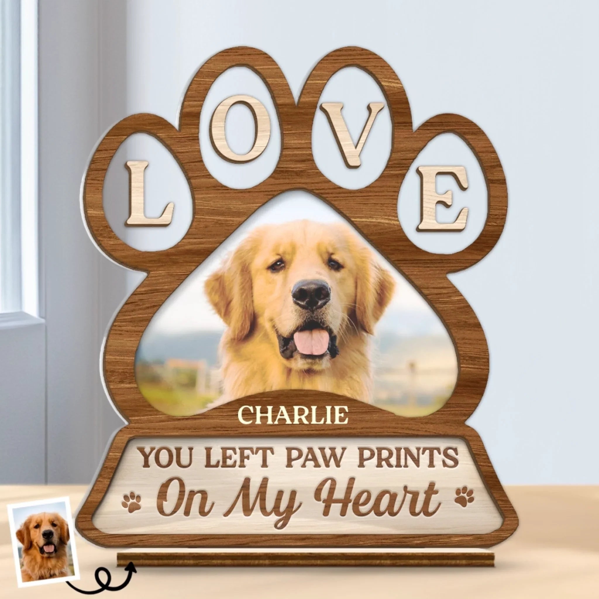 Custom Photo Wood & Acrylic Plaque -  Personalized  Pet Memorial Sympathy Gifts For Dogs, Cats - You Left Paw Prints On My Heart