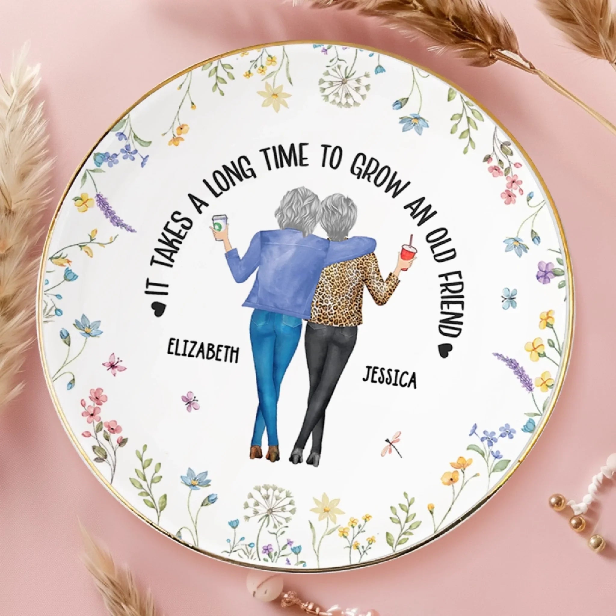 Custom Full-Print Round Jewelry Dish - Personalized Best Friend Birthday Gifts For Women - Time Makes Friendships Golden