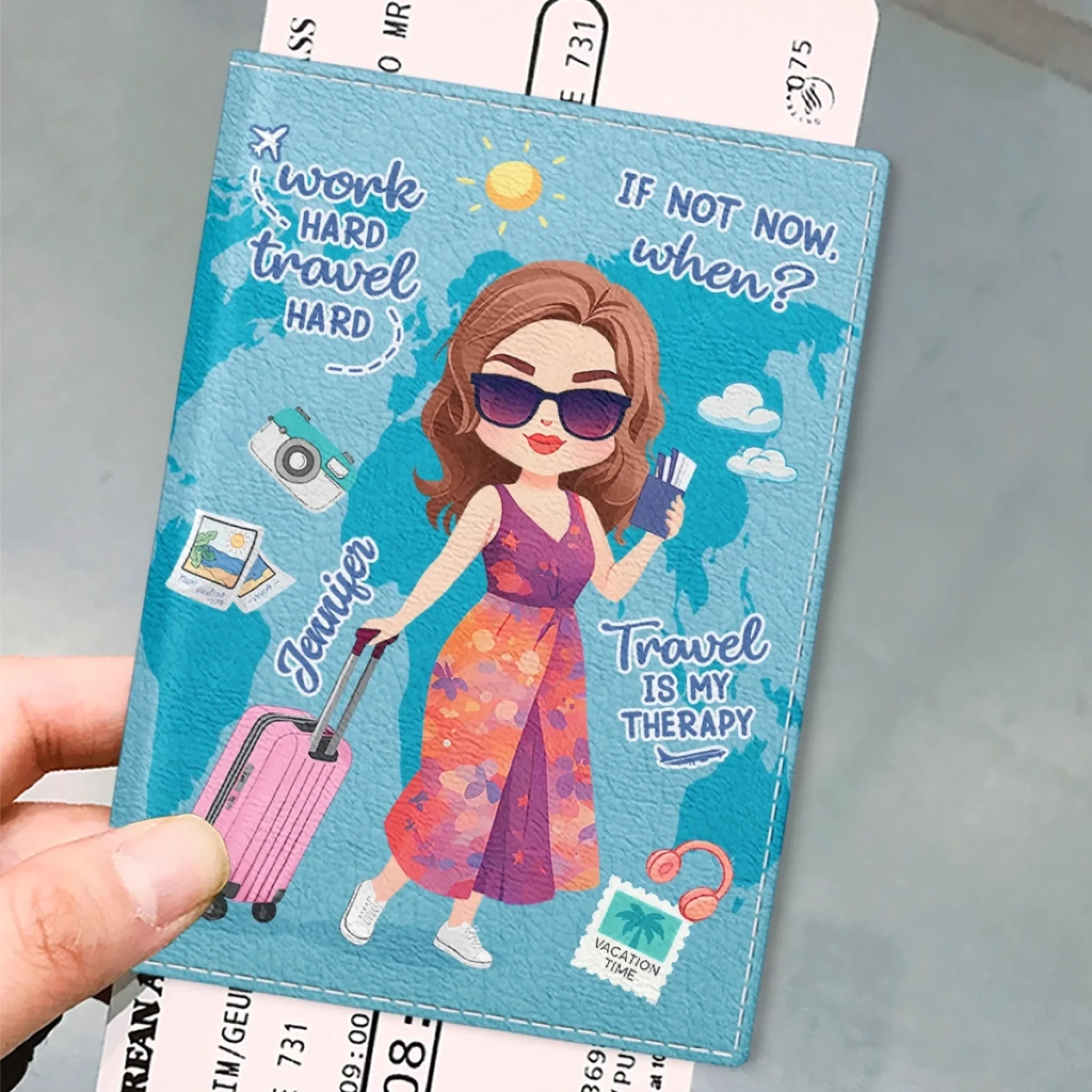 Custom Passport Cover, Passport Holder - Personalized Summer Vacation And Travel Gifts For Women, Men - Travel Far, Travel Wide