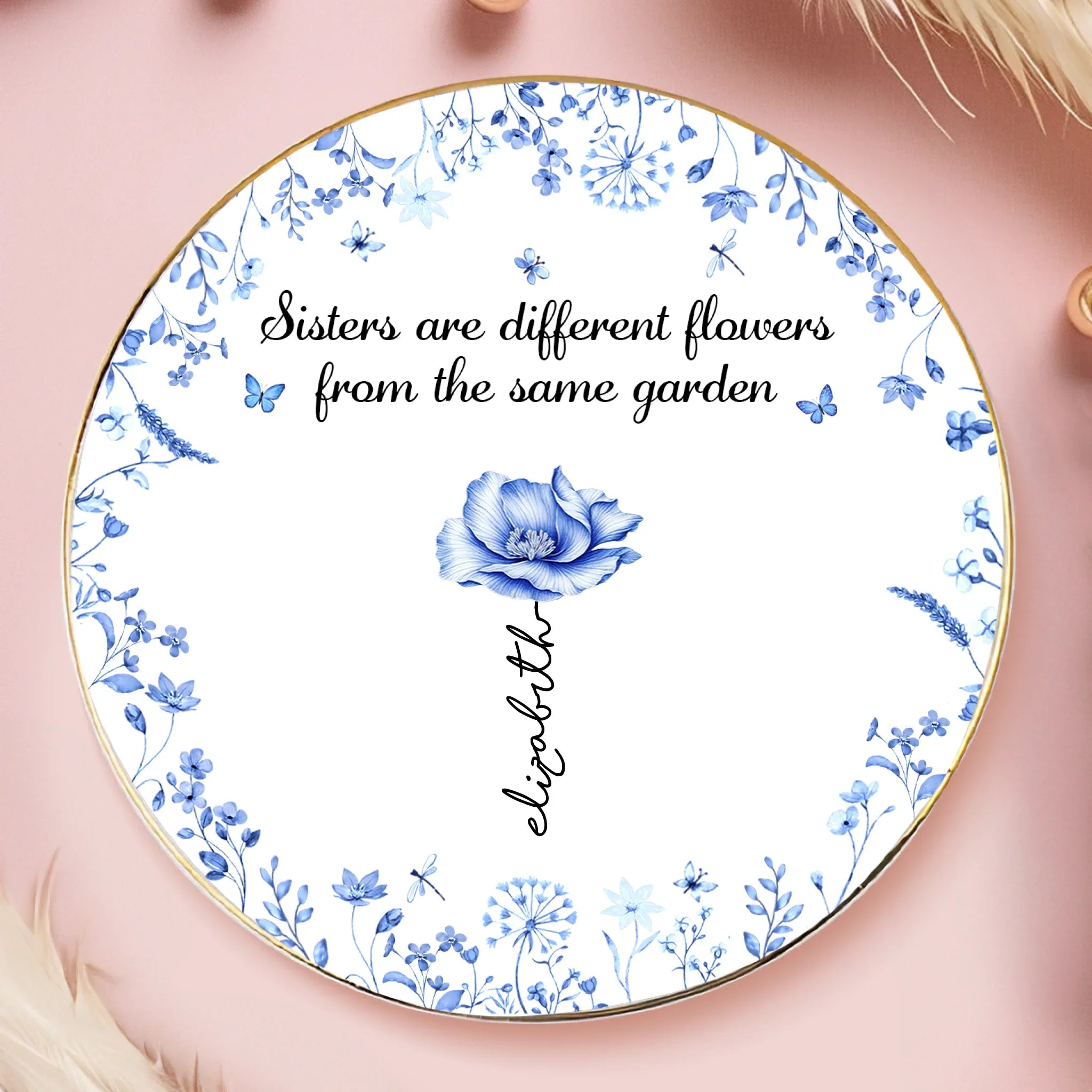 Custom Full-Print Round Jewelry Dish - Personalized Best Friend Birthday Gifts For Women - Unique Blooms From One Shared Garden