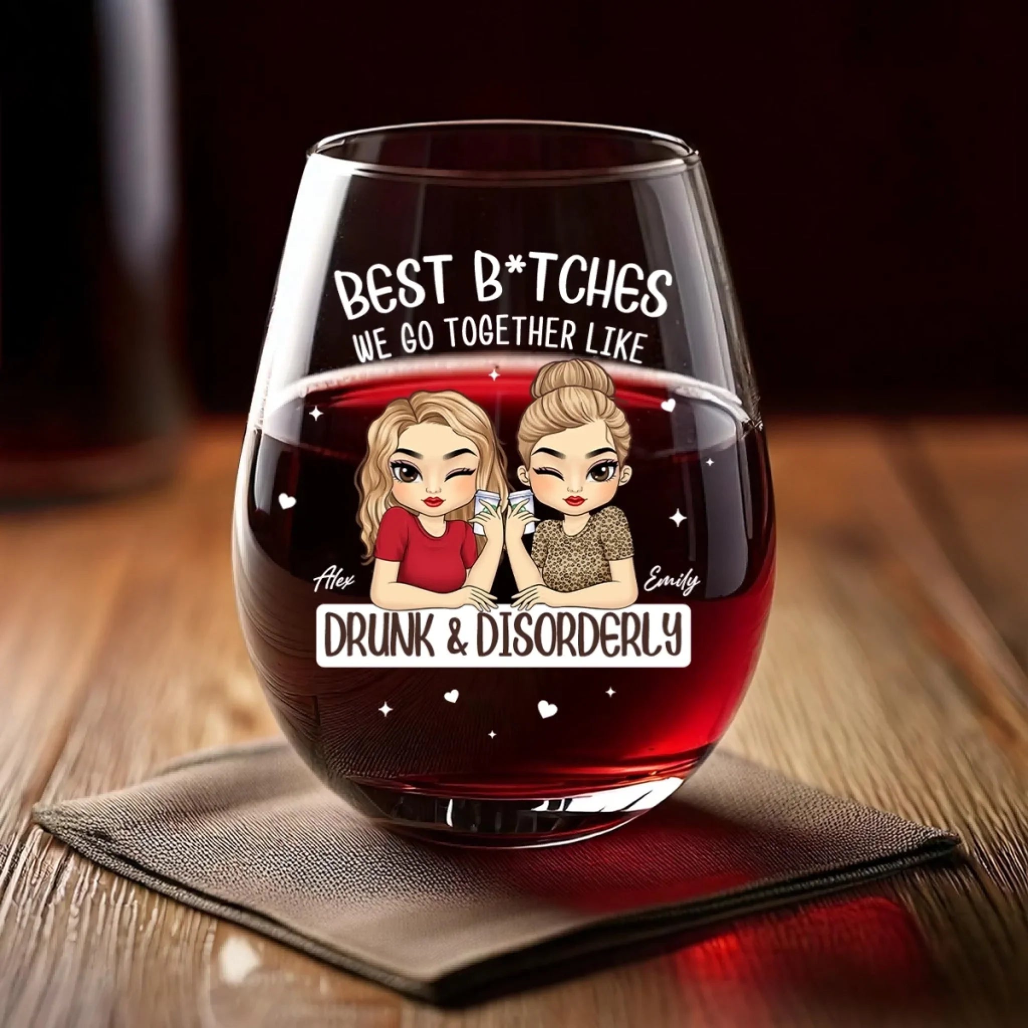Custom Wine Glass - Personalized Best Friend Birthday Gifts For Women - Friends Don’t Let Friends Drink Alone