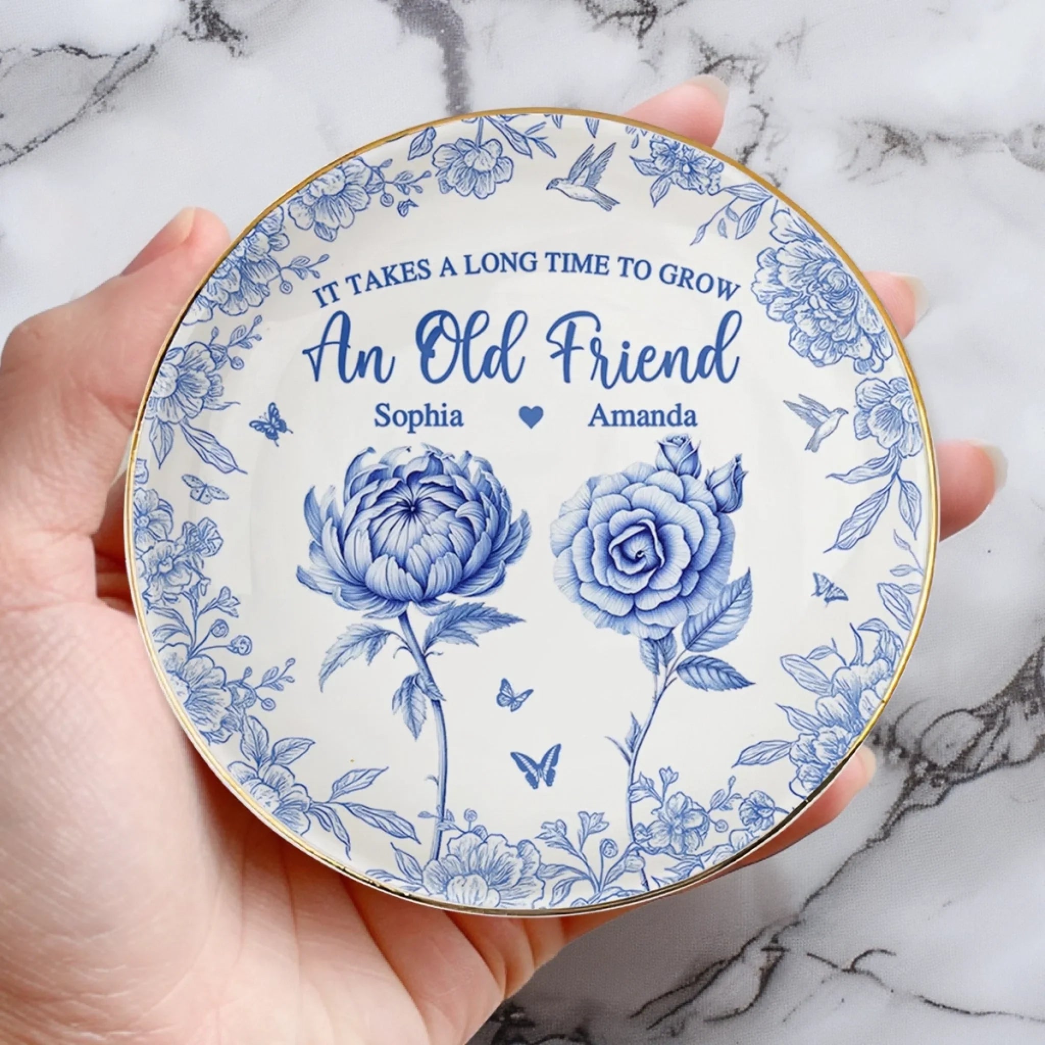 Custom Full-Print Round Jewelry Dish - Personalized Best Friend Birthday Gifts For Women - Friendship Grows Stronger With Time