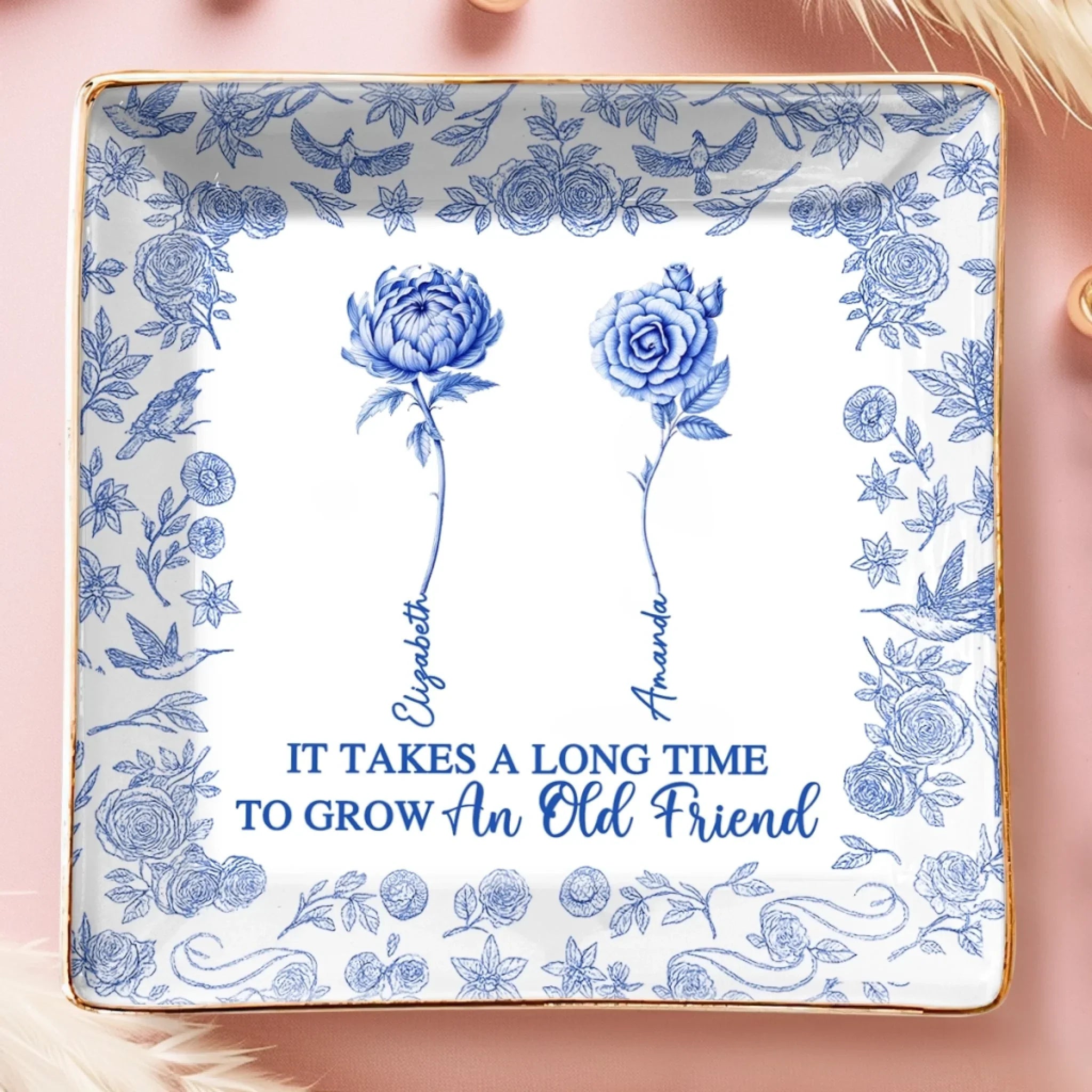 Custom Full-Print Jewelry Dish - Personalized Best Friend Birthday Gifts For Women - It Takes A Long Time To Grow Old Friends