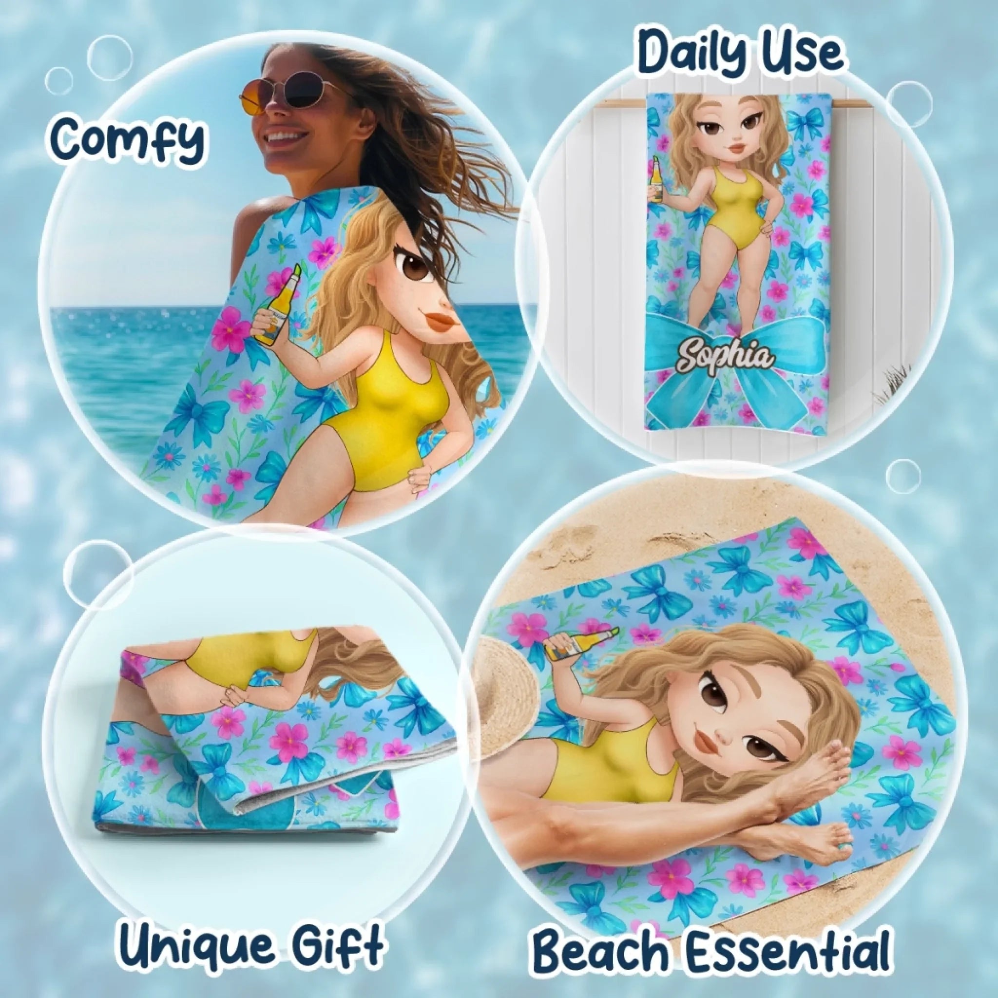 Custom Beach Towel - Personalized Summer Vacation And Travel Gifts For Women - Beach Days And Cocktails