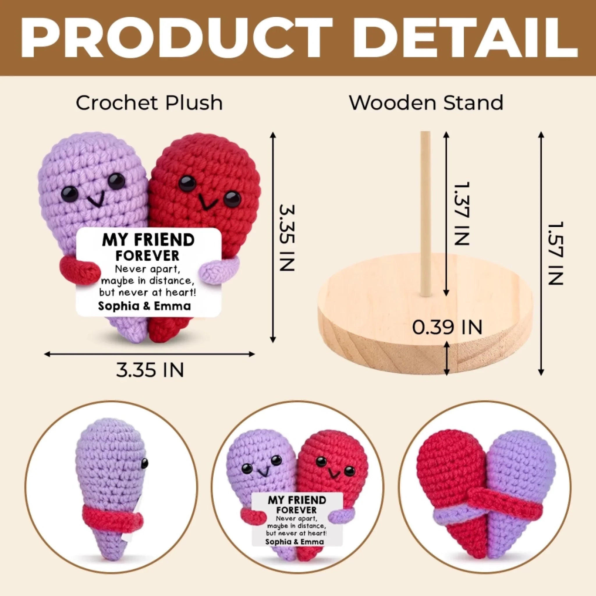 Custom Crochet Heart Plush - Personalized Best Friend Birthday Gifts For Women - Friendship Served With Smiles