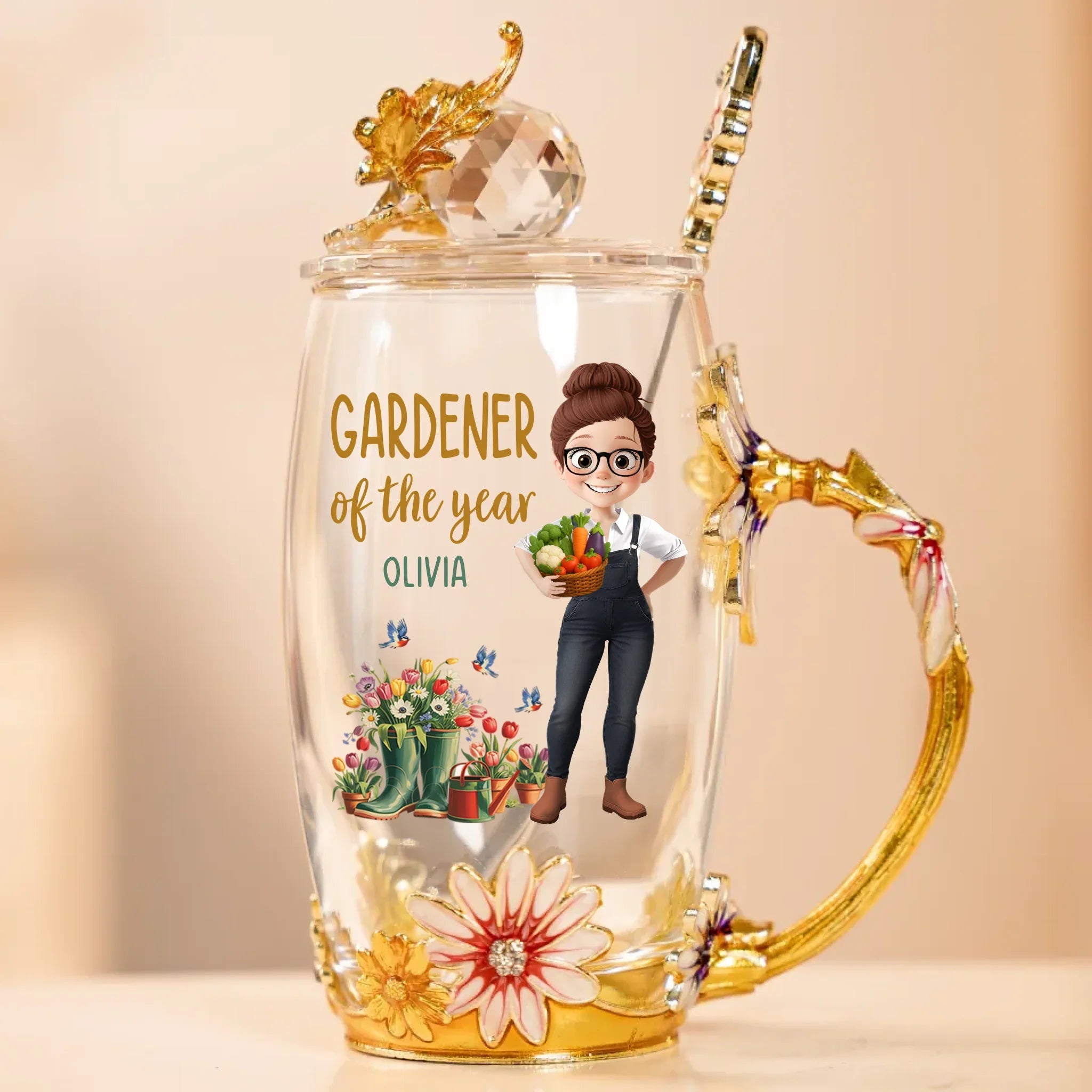 Custom Enamel Flower Tea Cup With Lid & Spoon - Personalized Garden Gifts For Gardeners - Life’s Better In The Garden