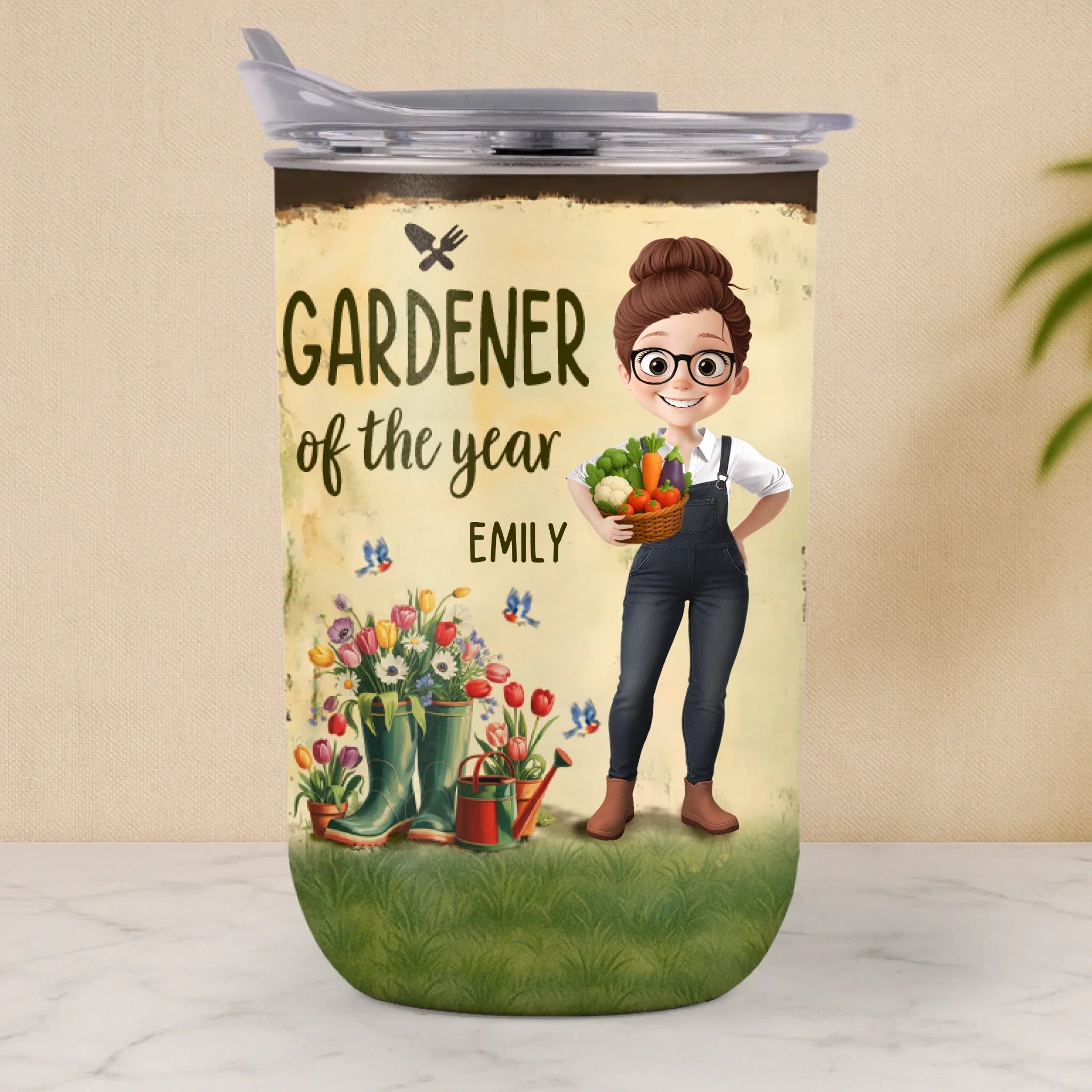 Custom 10oz Wine Tumbler With Lid - Personalized Garden Gifts For Gardeners - Pardon My Plants