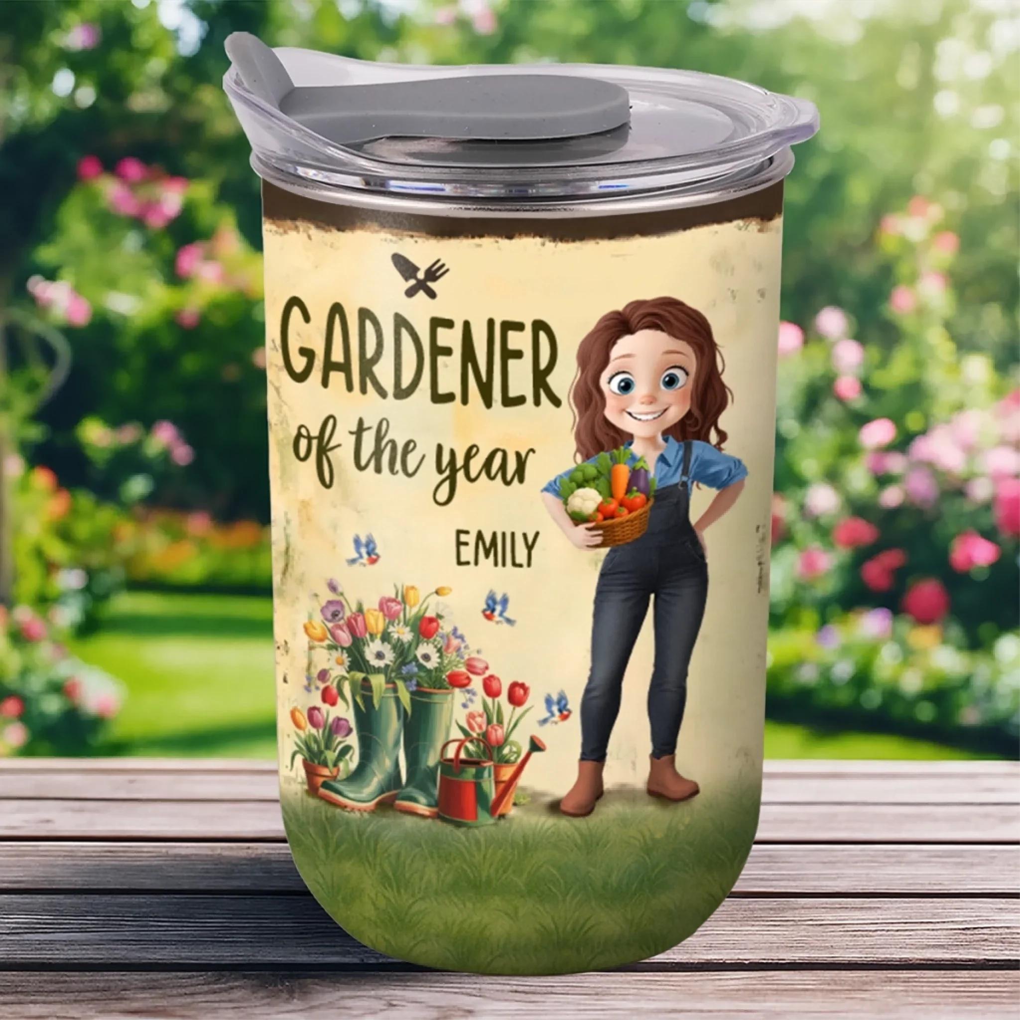 Custom 10oz Wine Tumbler With Lid - Personalized Garden Gifts For Gardeners - Pardon My Plants