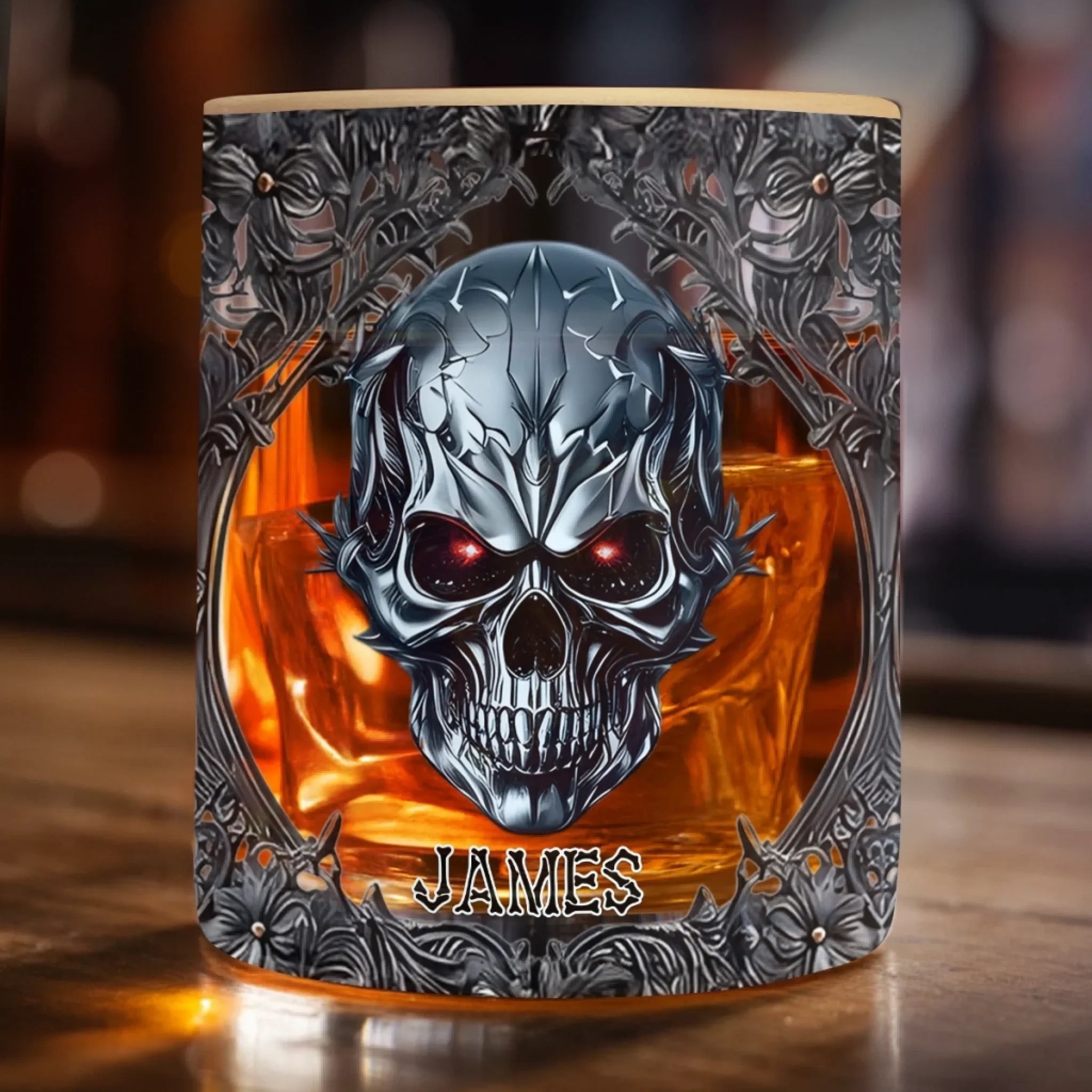 Custom Gothic Skull Whiskey Glass - Personalized Birthday Gifts For Bikers, Rock Music Fans, Best Friends, Family, Whiskey Lovers - Be Cool, Be Wild